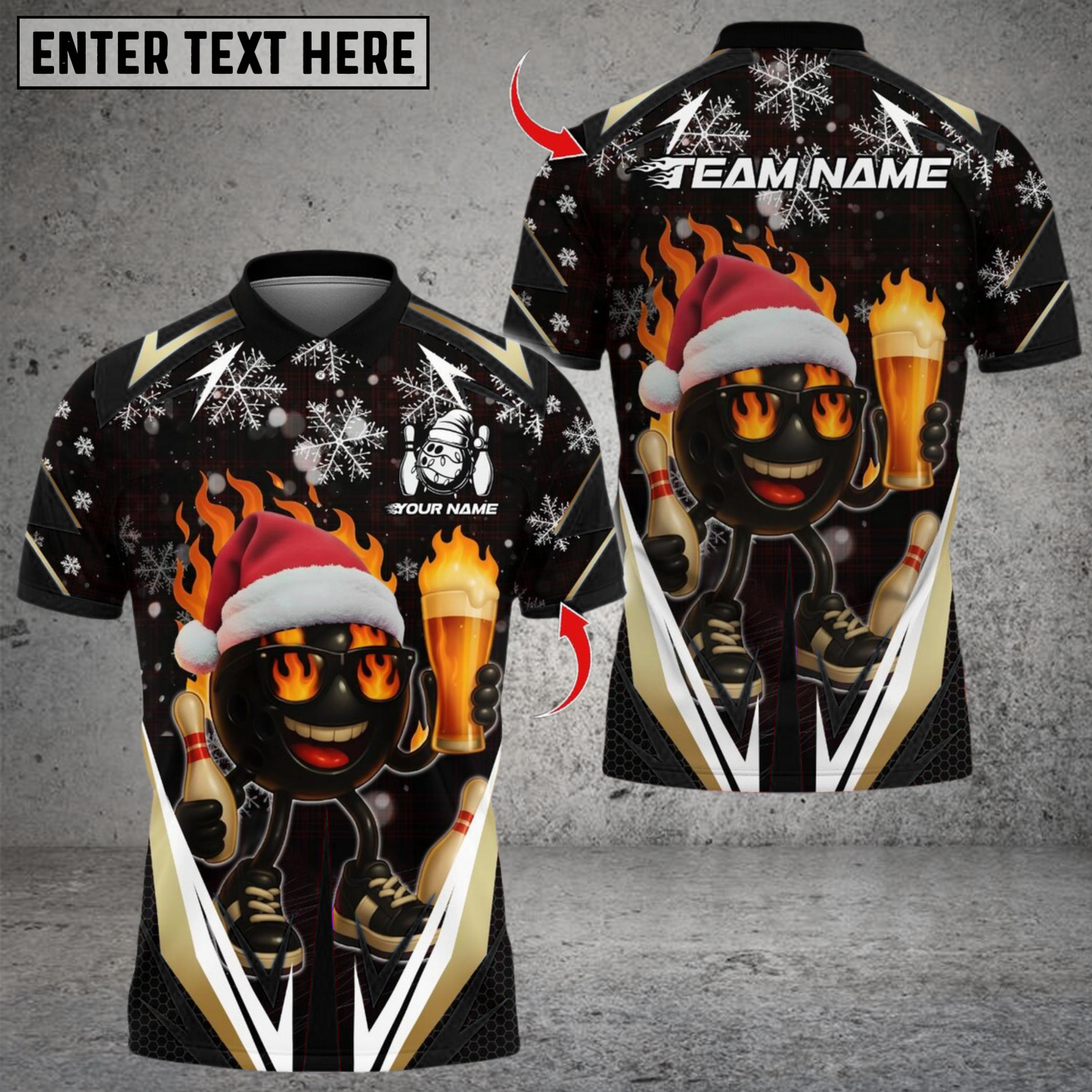 Blisscorners Bowling Santa Fire Strike With Beer Multicolor Customized Name, Team Name 3D Shirts