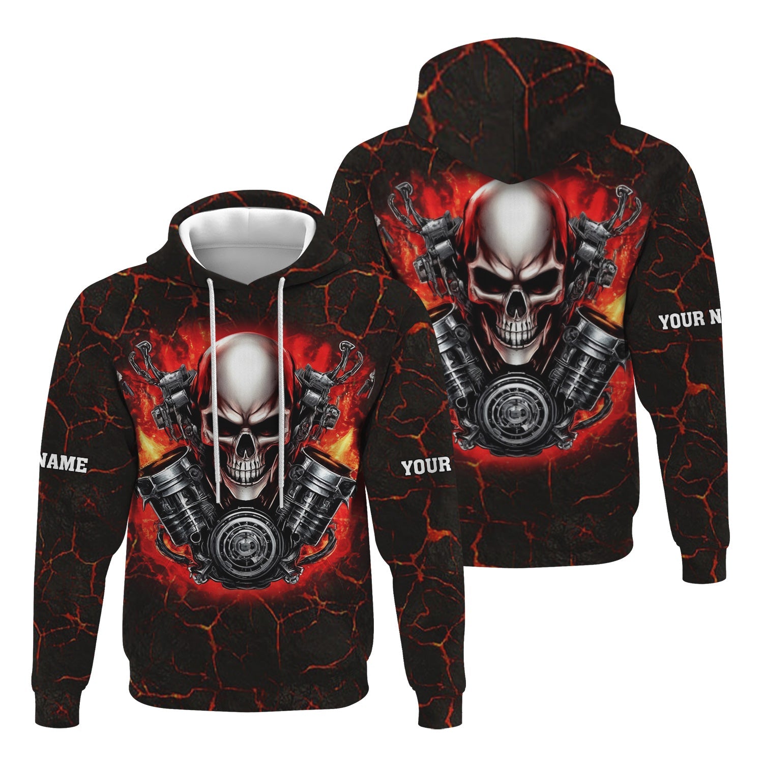 Blisscorners Custom Name Skull Mechanic Shirt Flame Style Printed Jacket Hoodie All Over Print