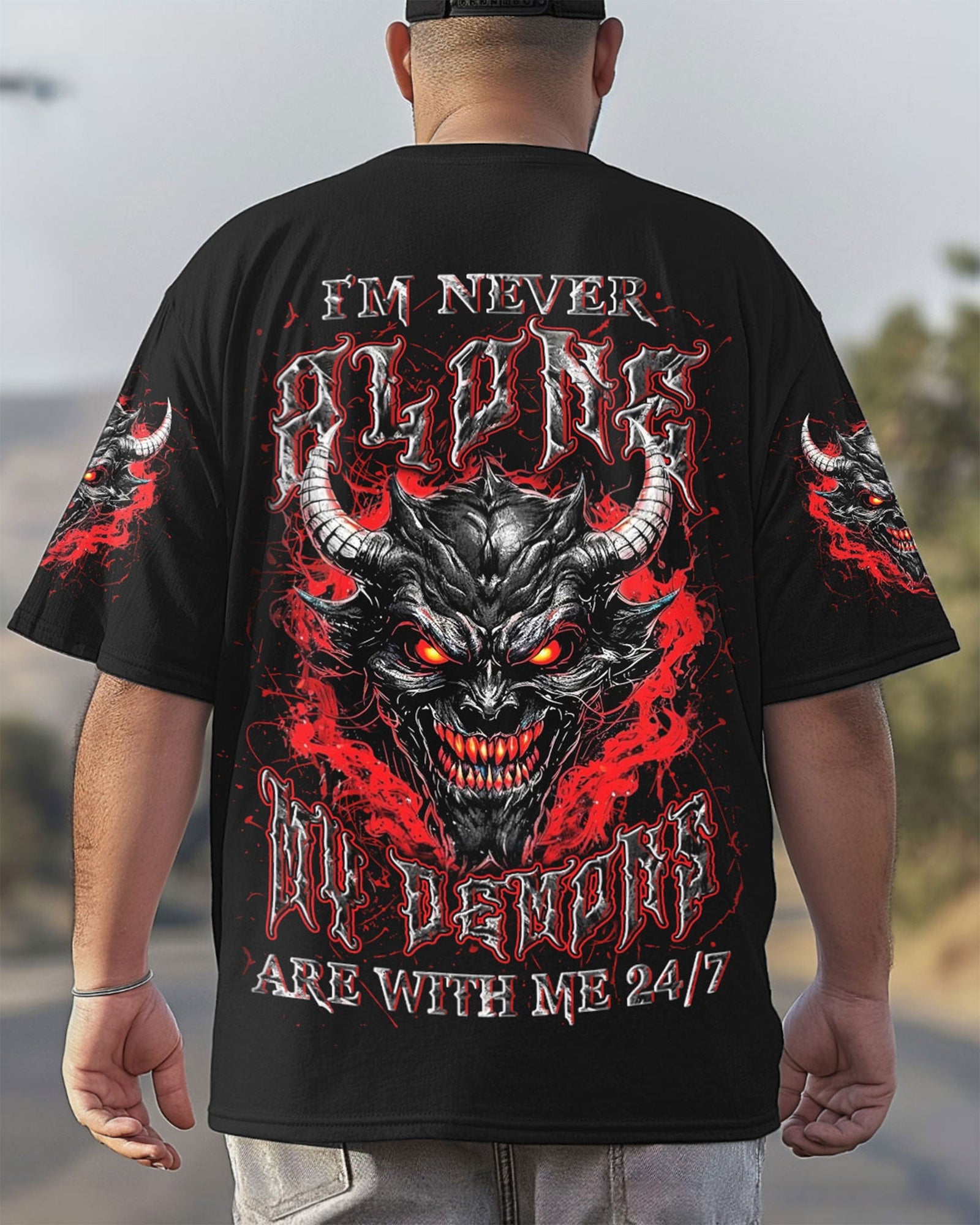 BLISSCORNERS I'M NEVER ALONE SKULL DEMON ALL OVER PRINT