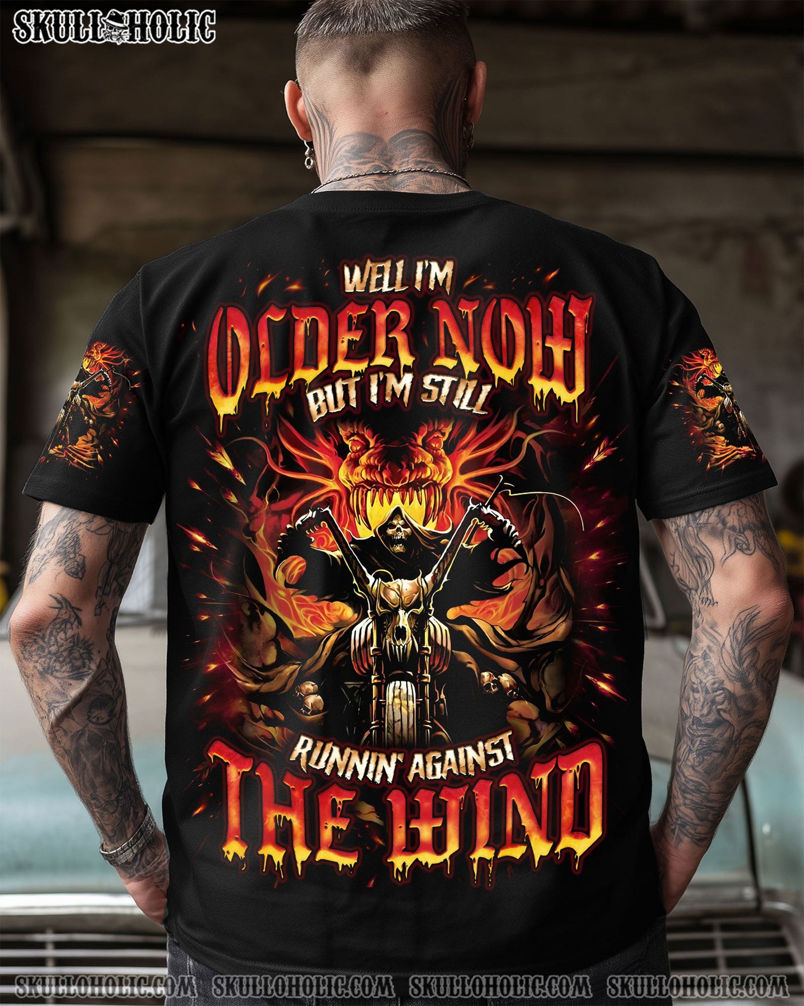 BLISSCORNERS RUNNING AGAINST THE WIND BIKER SKULL ALL OVER PRINT
