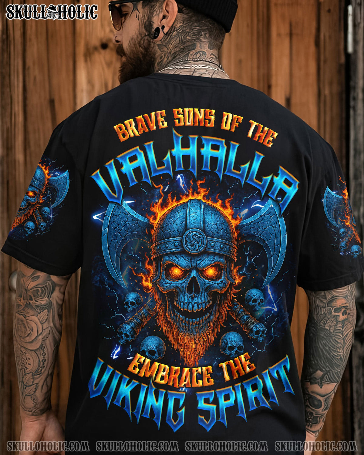 BLISSCORNERS BRAVE SONS OF THE VALHALLA VIKING SKULL ALL OVER PRINT