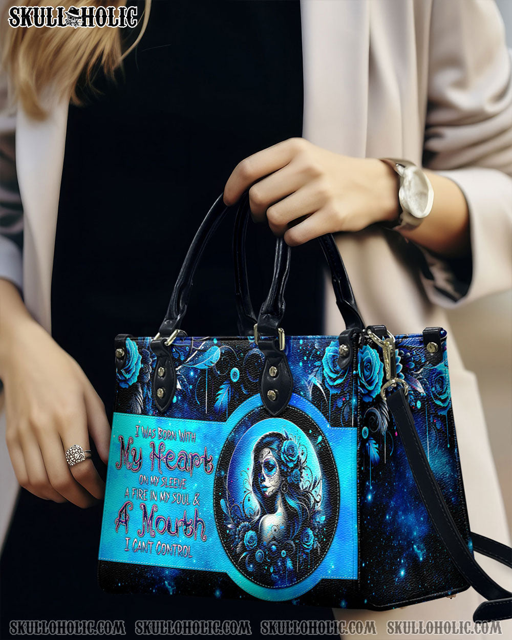 BLISSCORNERS A MOUTH I CAN'T CONTROL SUGAR SKULL LEATHER HANDBAG