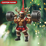 Blisscorners Personalized Acrylic Muscle Deer Christmas Ornament - Custom Weightlifting Holiday Decoration LM0110