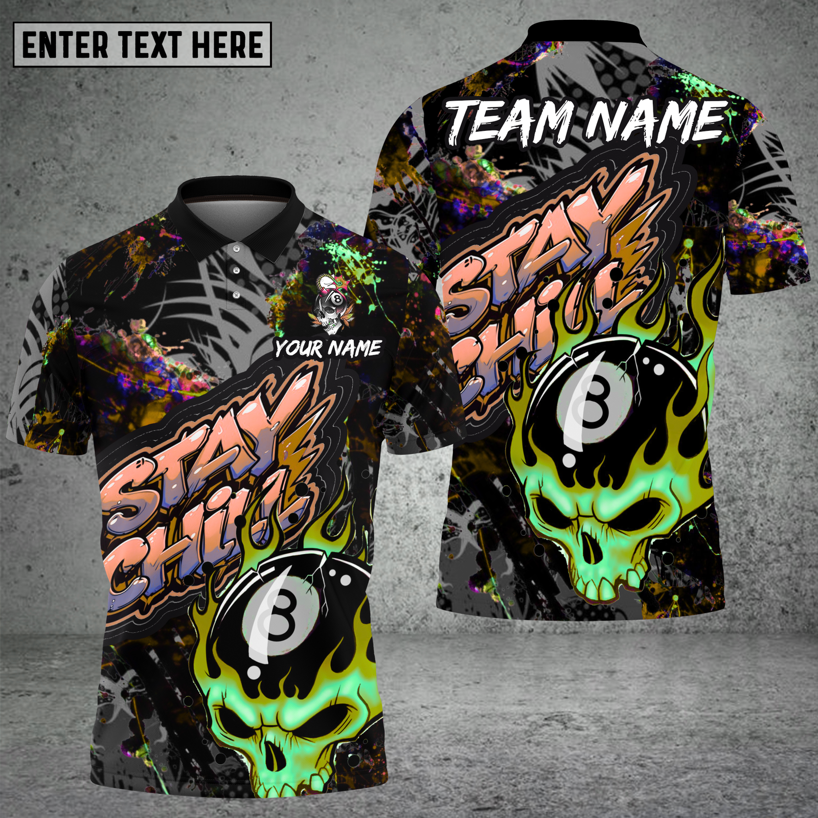 Blisscorners Billiards Skull Blue Flame Graffiti Multioptions Personalized Name, Team Name Unisex 3D Shirt (4 Colors)