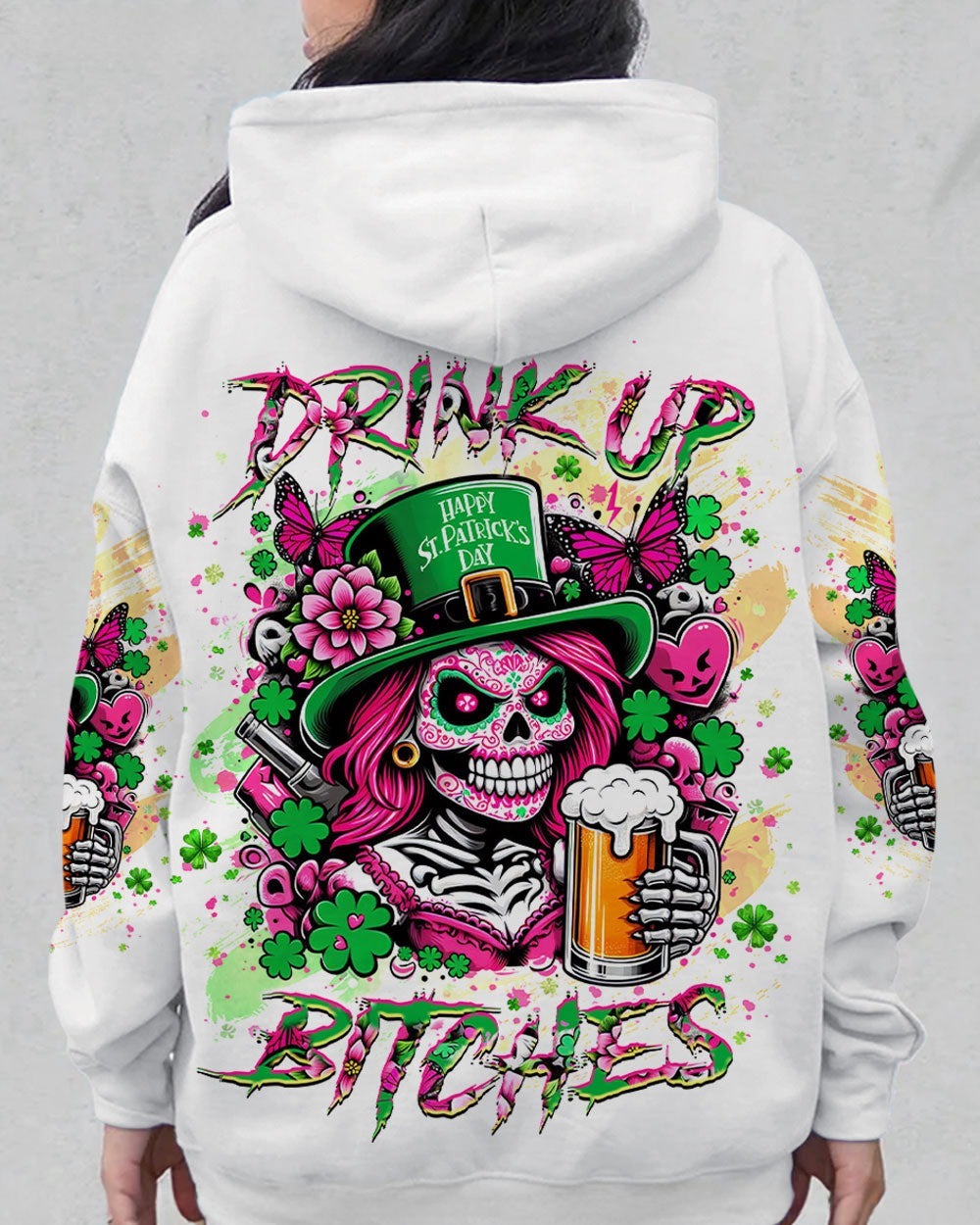 BLISSCORNERS DRINK UP B SKULL LADY PATRICK'S DAY ALL OVER PRINT