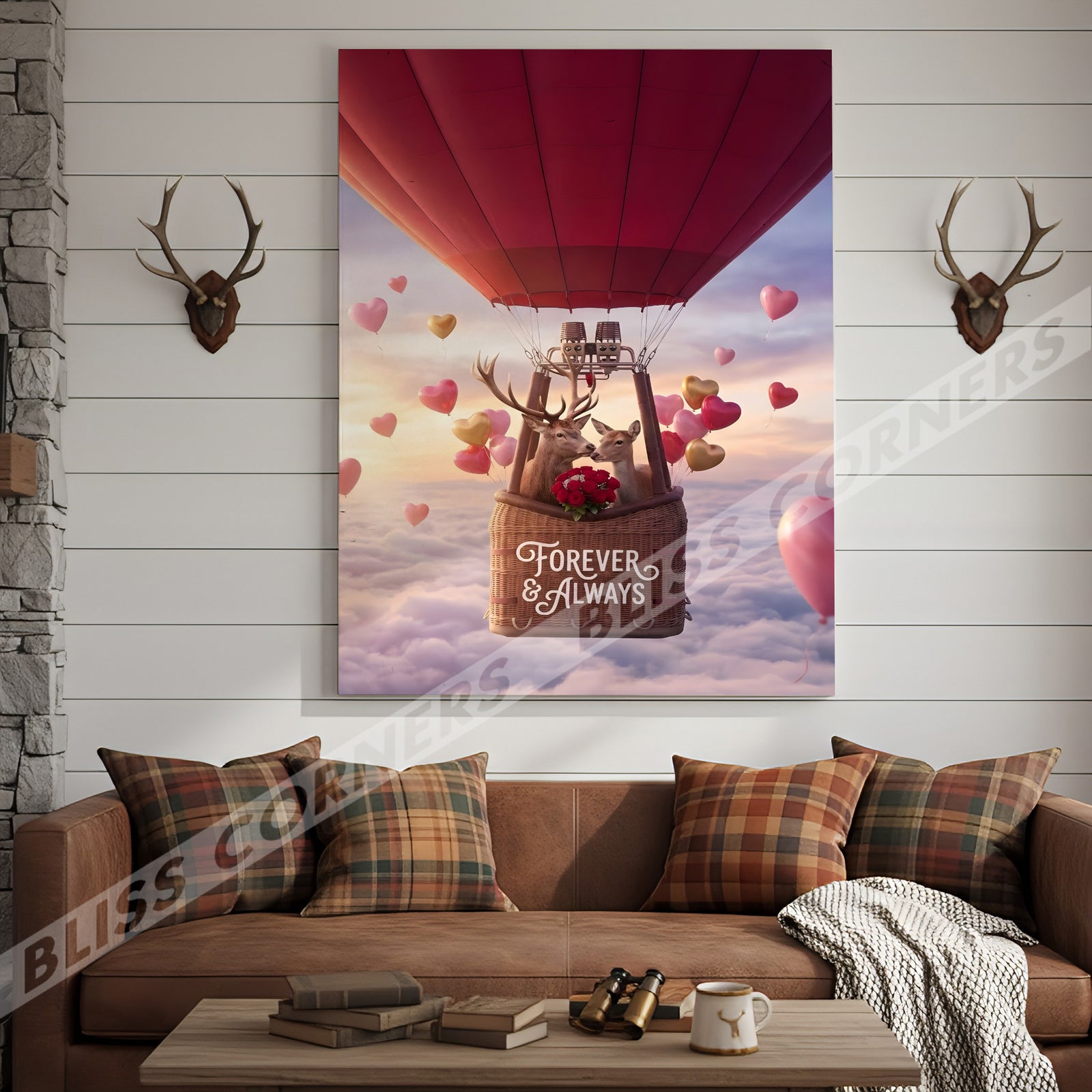Blisscorners Deer Couple Hot Air Balloon Romantic Sky Personalized Name Canvas