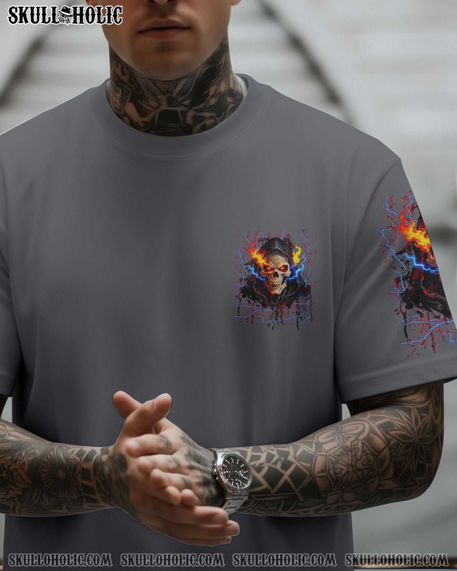 BLISSCORNERS I CAN'T GO TO HELL THUNDER SKULL ALL OVER PRINT