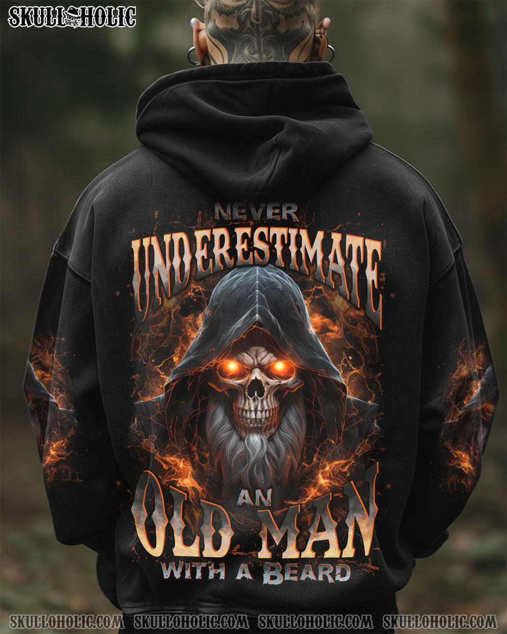 BLISSCORNERS NEVER UNDERESTIMATE AN OLD MAN WITH A BEARD ALL OVER PRINT