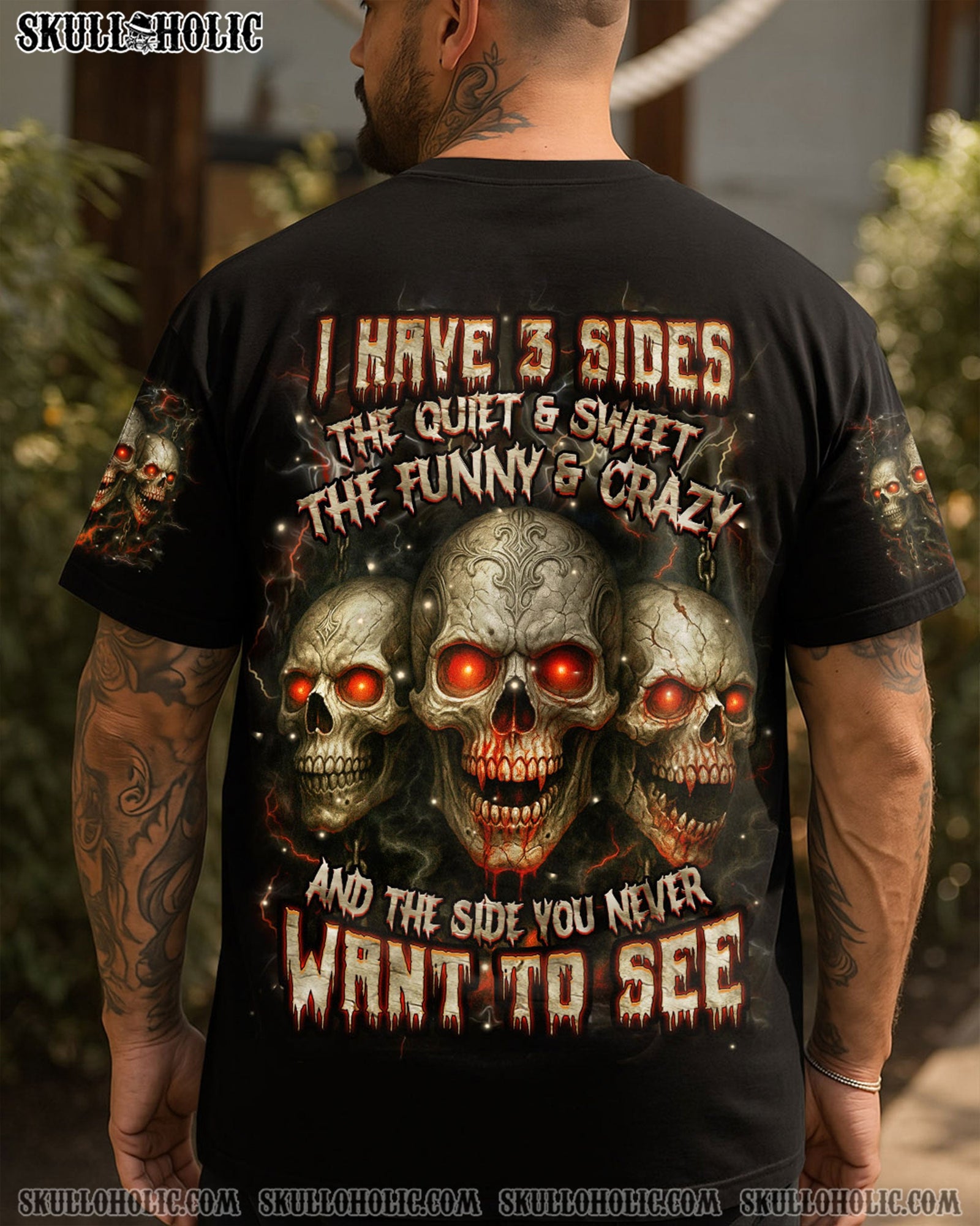 BLISSCORNERS I HAVE 3 SIDES 3 SKULLS ALL OVER PRINT