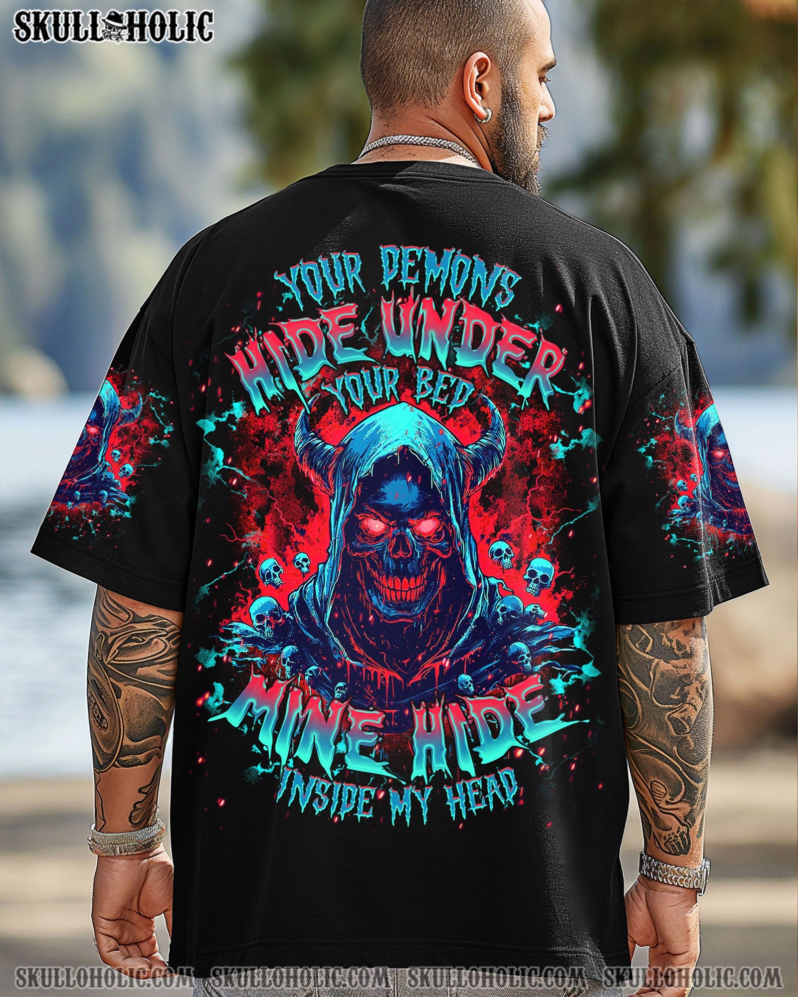 BLISSCORNERS YOUR DEMONS HIDE UNDER YOUR BED SKULL ALL OVER PRINT