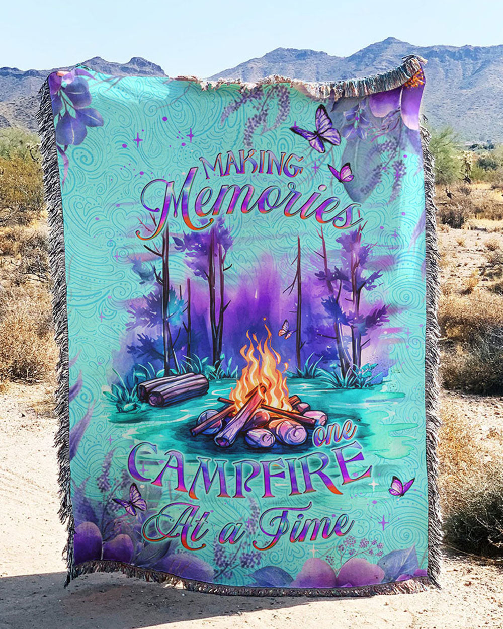 BLISSCORNERS MAKING MEMORIES ONE CAMPFIRE AT A TIME WOVEN AND FLEECE BLANKET