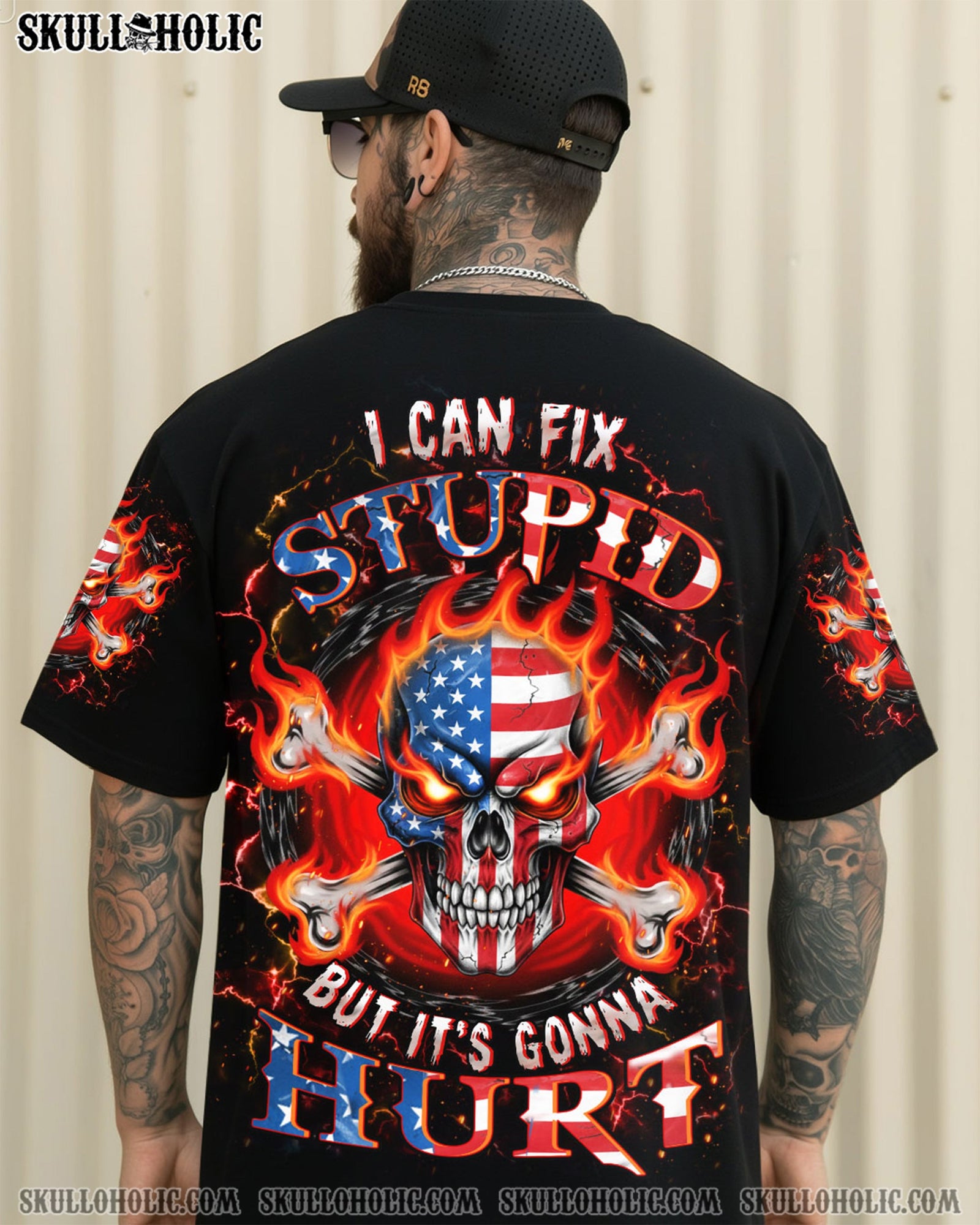 BLISSCORNERS I CAN FIX STUPID BUT IT'S GONNA HURT FIRE SKULL ALL OVER PRINT