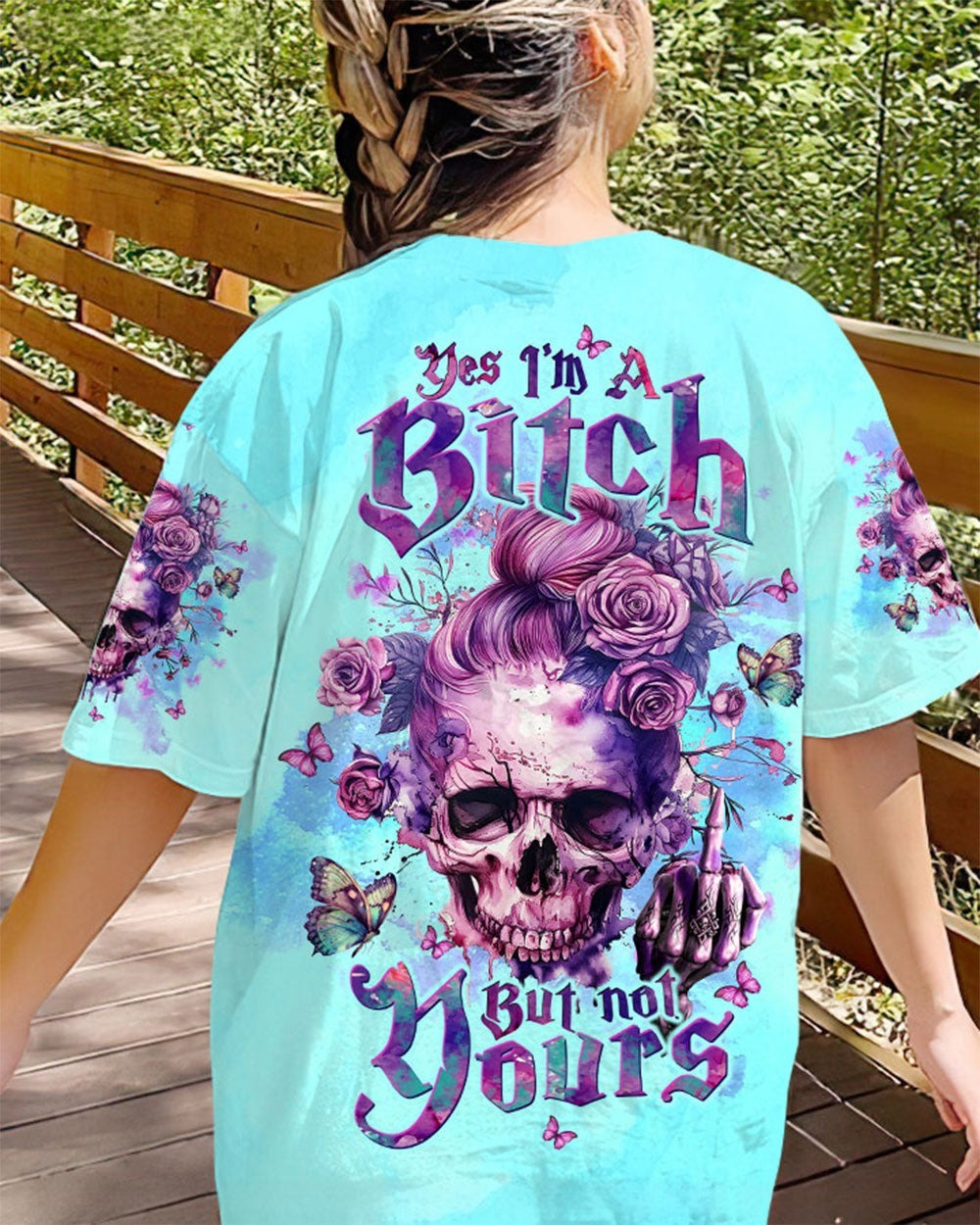 BLISSCORNERS DON'T TRY TO FIGURE ME OUT MESSY BUN SKULL ALL OVER PRINT