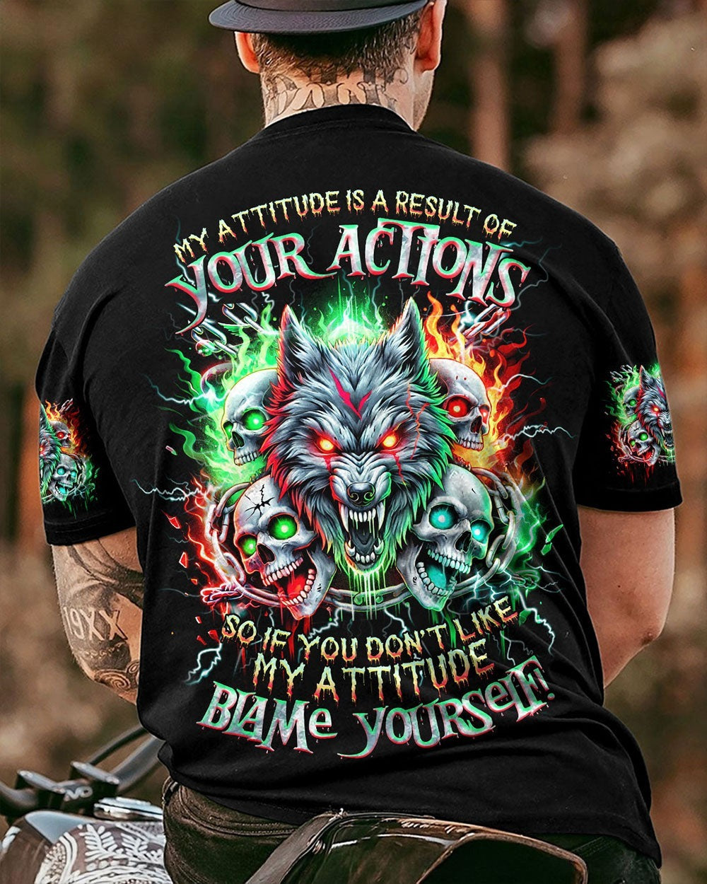 BLISSCORNERS BLAME YOURSELF SKULL WOLF ALL OVER PRINT