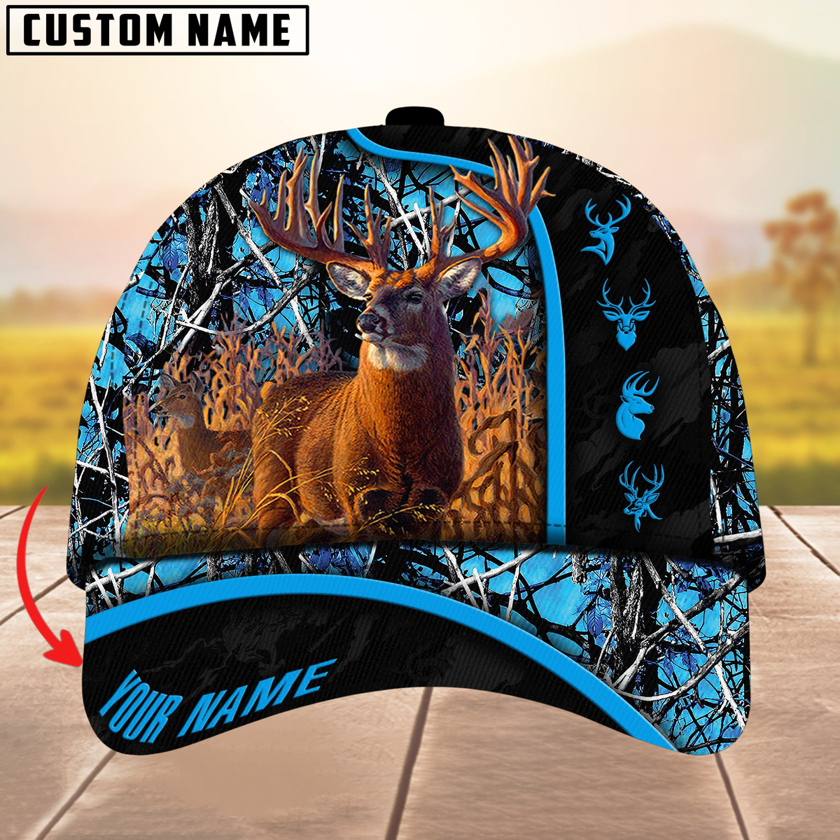 Blisscorners Premium Unique New Deer Hunting Camouflage Pattern Multicolor Personalized Name 3D Cap