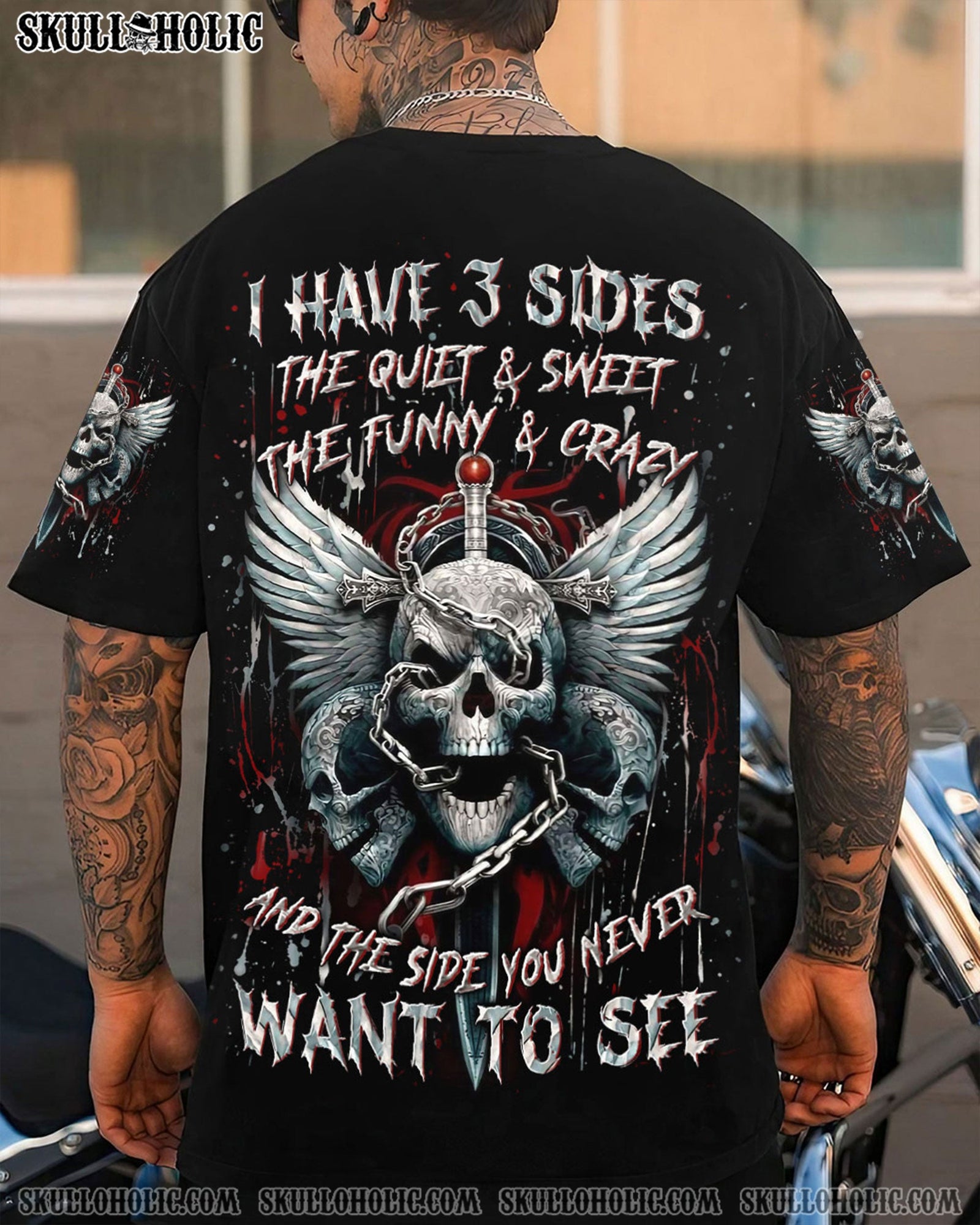 BLISSCORNERS I HAVE 3 SIDES 3 SKULLS ALL OVER PRINT