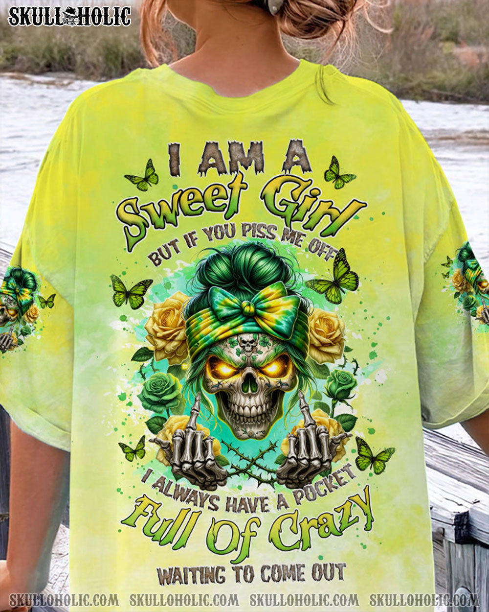 BLISSCORNERS THE GOOD GIRL IN ME SKULL MESSY BUN ALL OVER PRINT