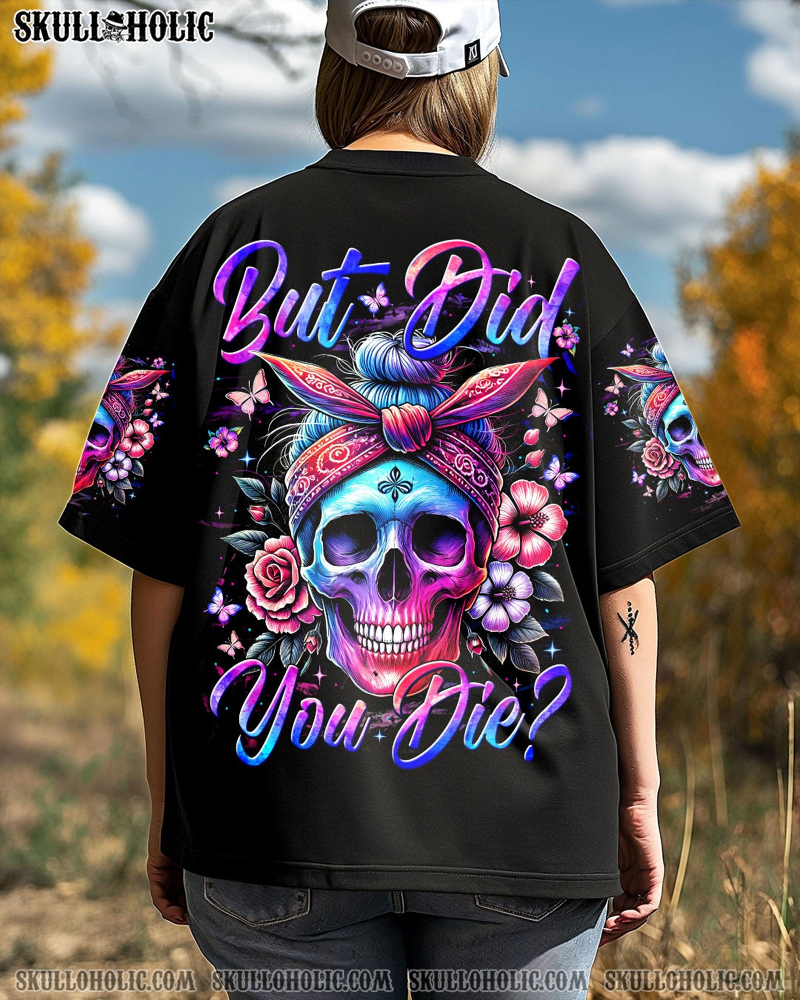BLISSCORNERS BUT DID YOU DIE MOM LIFE SUNFLOWER MESSY BUN SKULL ALL OVER PRINT