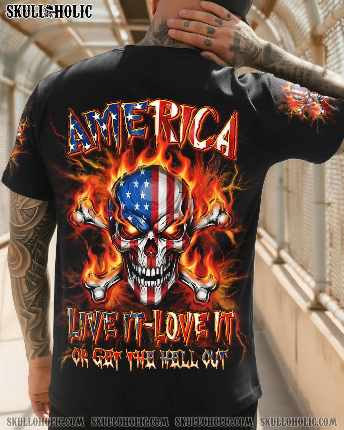 BLISSCORNERS AMERICA LIVE IT LOVE IT OR GET THE HELL OUT ALL OVER PRINT