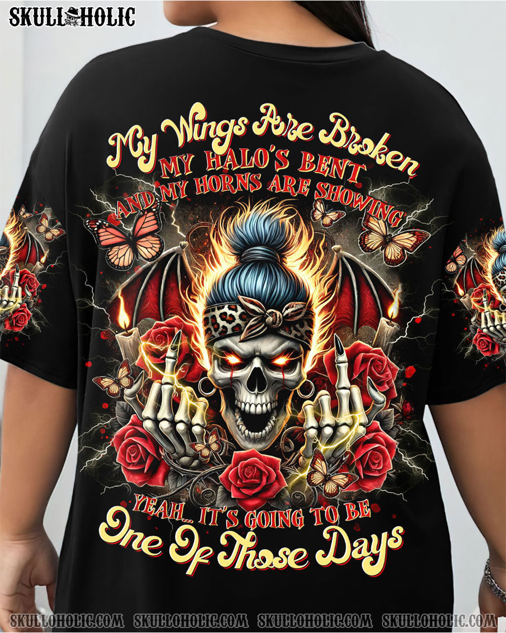 BLISSCORNERS SHE IS SUNSHINE MESSY BUN SKULL ALL OVER PRINT