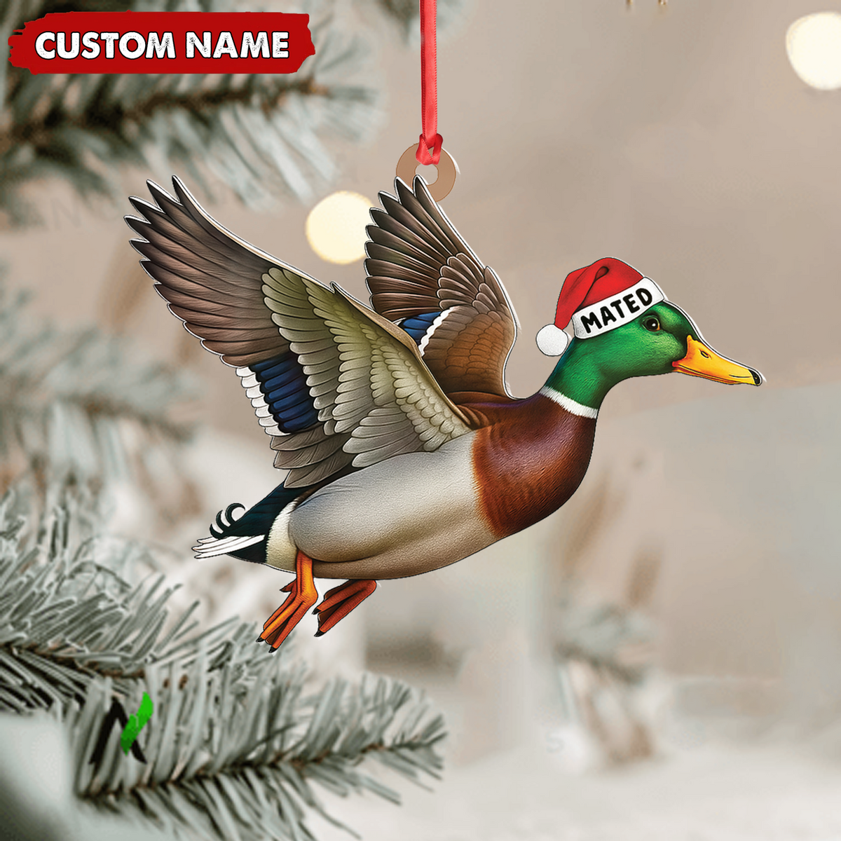 Blisscorners Personalized Flying Duck Acrylic Ornament - Custom Name Christmas Acrylic Gift for Hunters LM0411