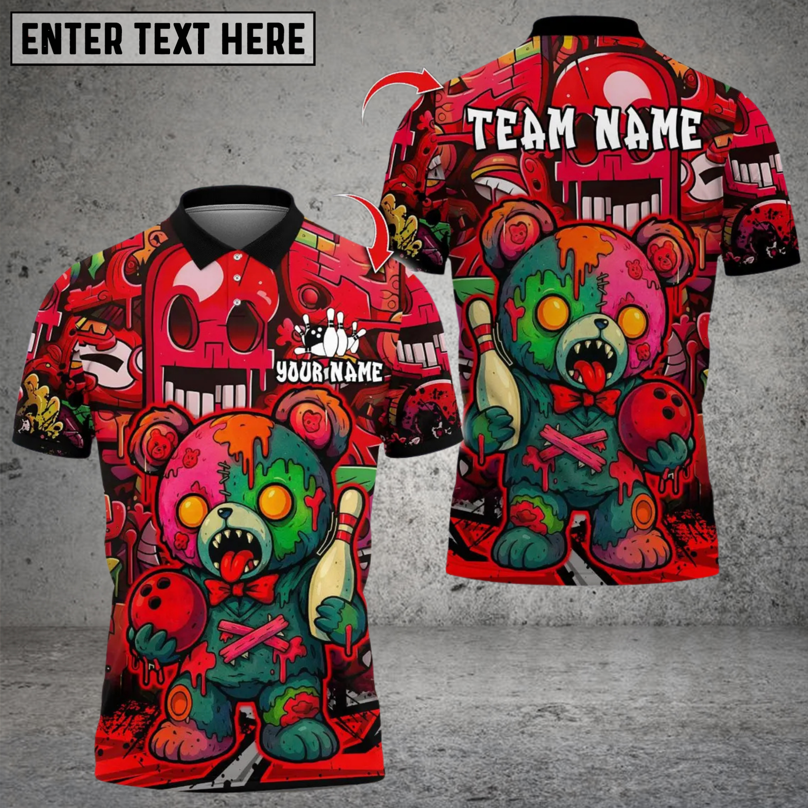 Blisscorners Zombie Teddy Bowling Multicolor Customized Name, Team Name 3D Shirts