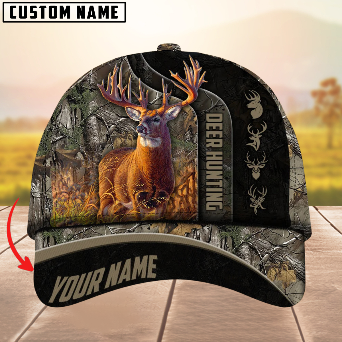 Blisscorners The Unique Premium Deer Hunting Camouflage Pattern Multicolor Personalized Name 3D Cap