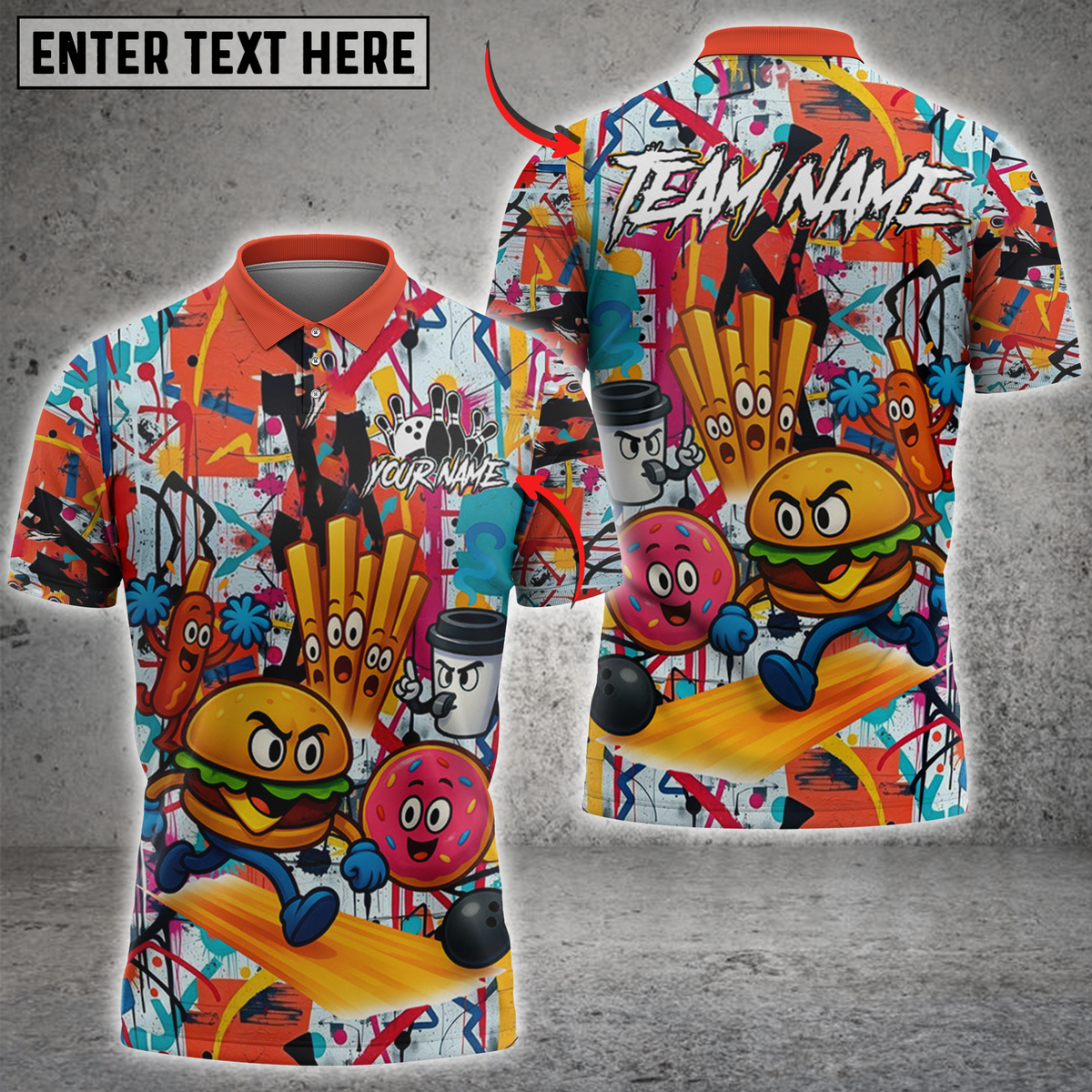 Blisscorners Bowling Fast Food Cartoon Graffiti Personalized Name 3D Unisex Shirt