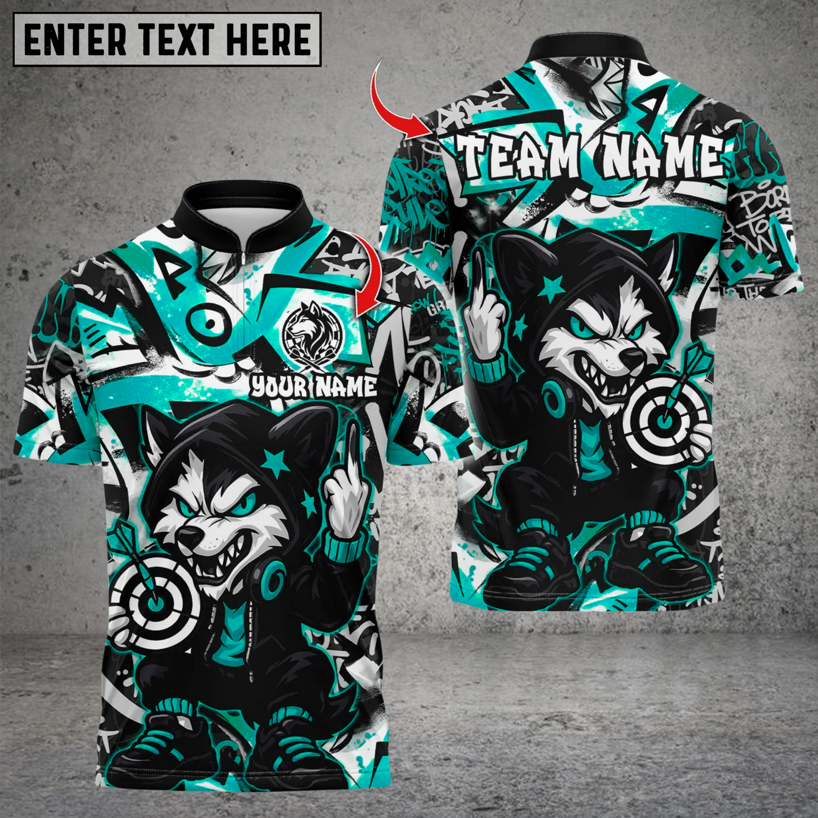 Blisscorners Darts Cool Cartoon Wolf With Dartboard Multicolor Customized Name Team Name 3D Shirts