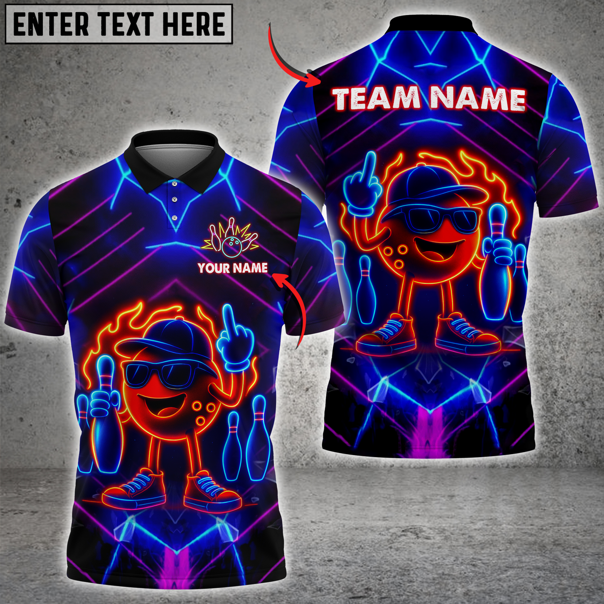 Blisscorners Bowling Neon Flame Multicolor Customized Name, Team Name 3D Shirts