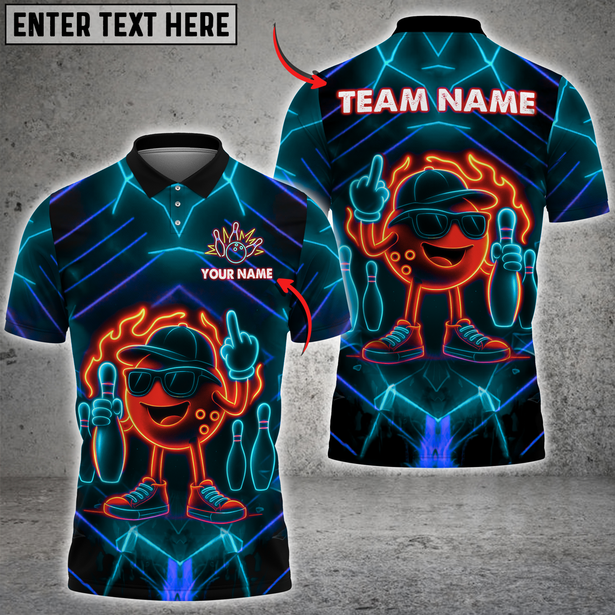 Blisscorners Bowling Neon Flame Multicolor Customized Name, Team Name 3D Shirts