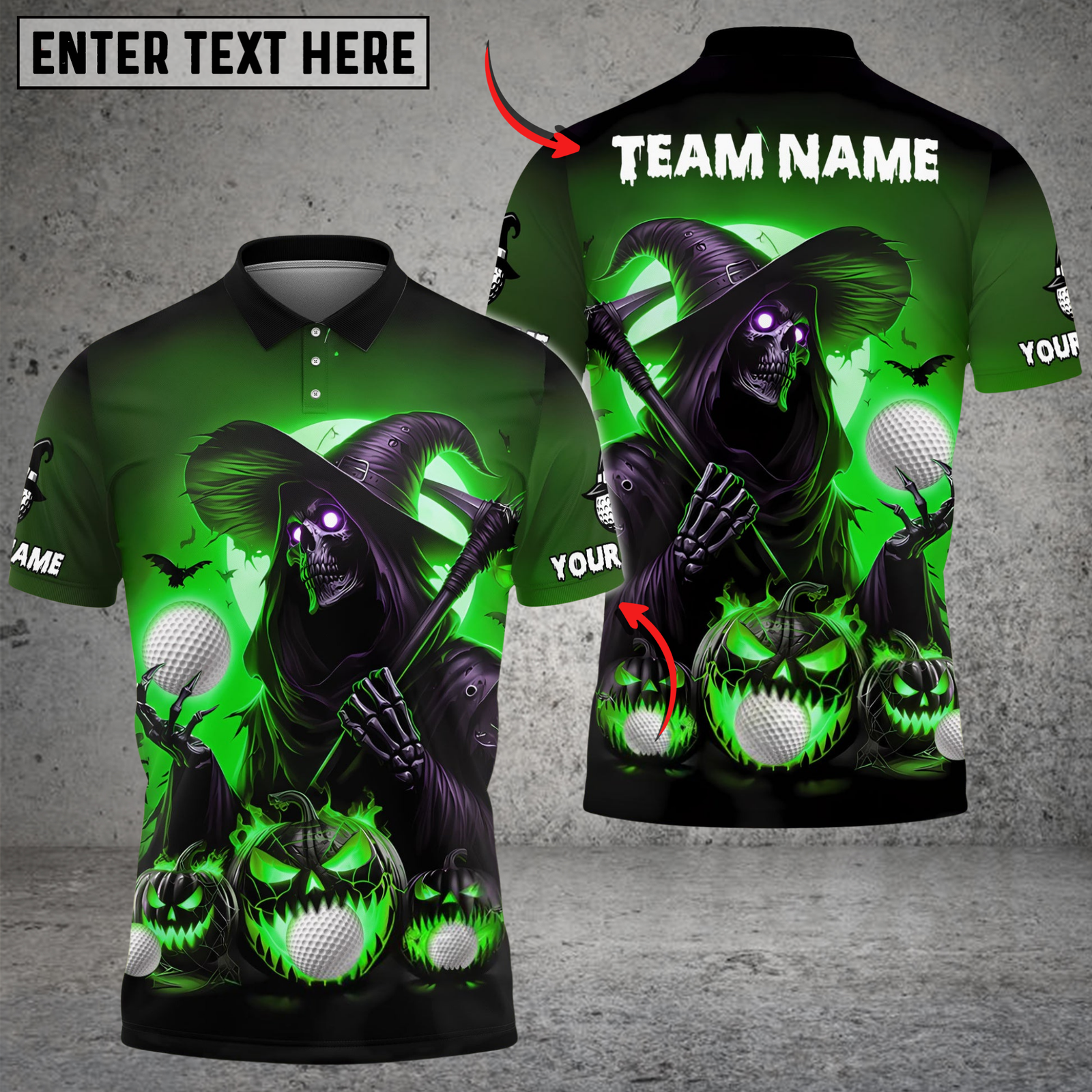 Blisscorners Golf Grim Reaper Pumpkin Multicolor Customized Name, Team Name 3D Shirts