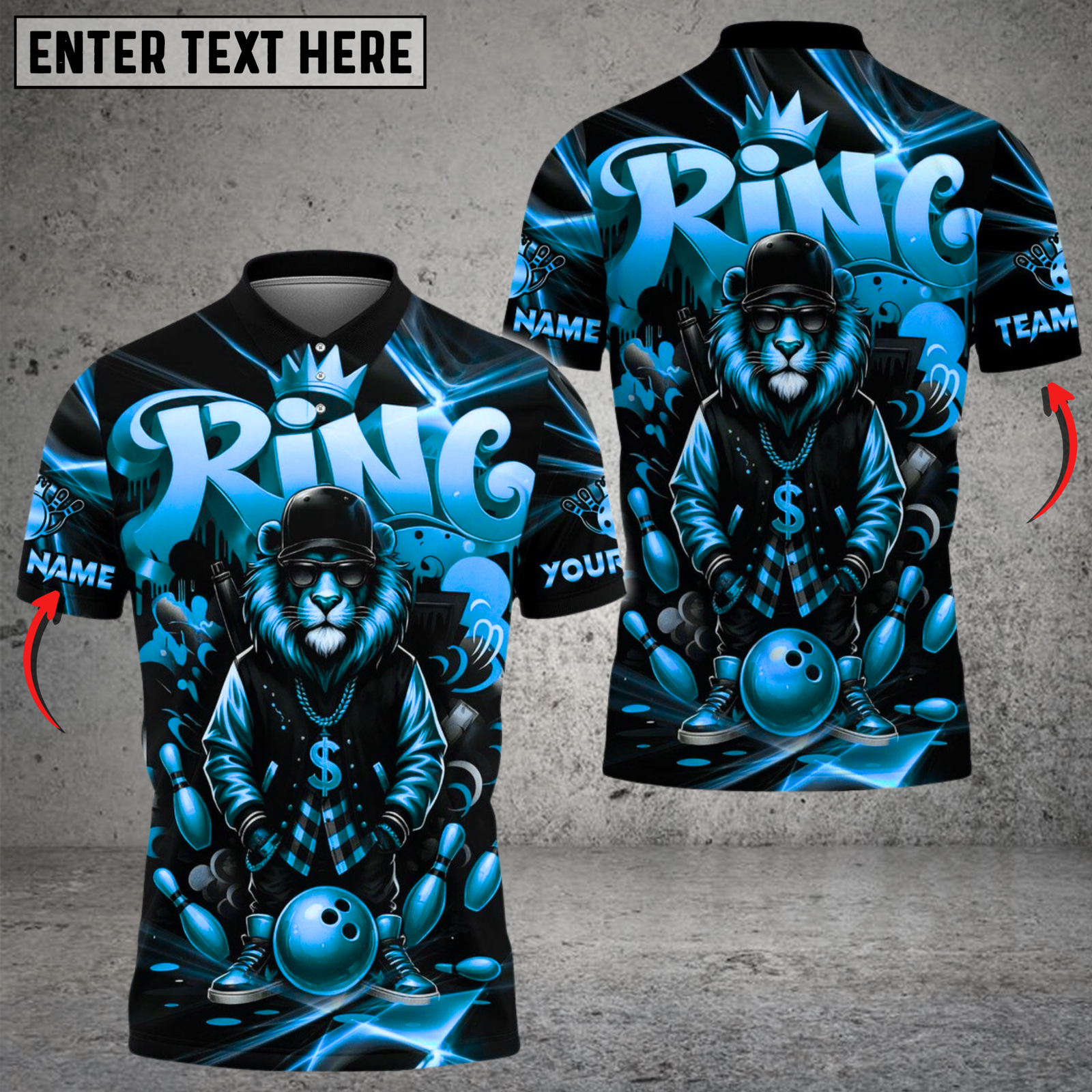 Blisscorners Bowling Lion King Gold Style Multicolor Customized Name, Team Name 3D Shirts