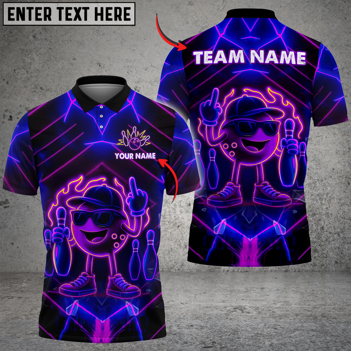 Blisscorners Bowling Neon Flame Multicolor Customized Name, Team Name 3D Shirts