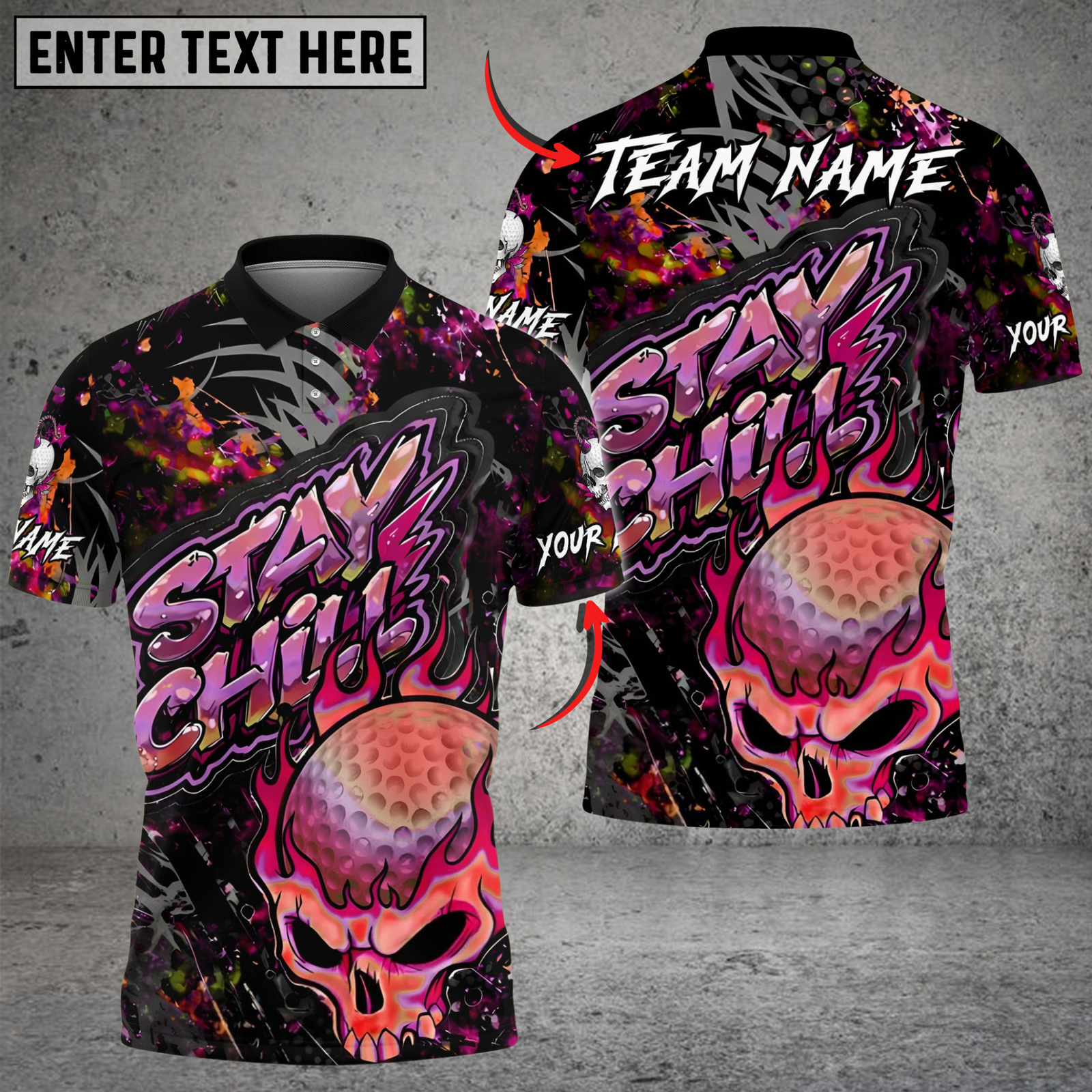 Blisscorners Urban Skull Golf Polo Shirt, Customized Name & Team Name 3D Shirts (4 Colors)