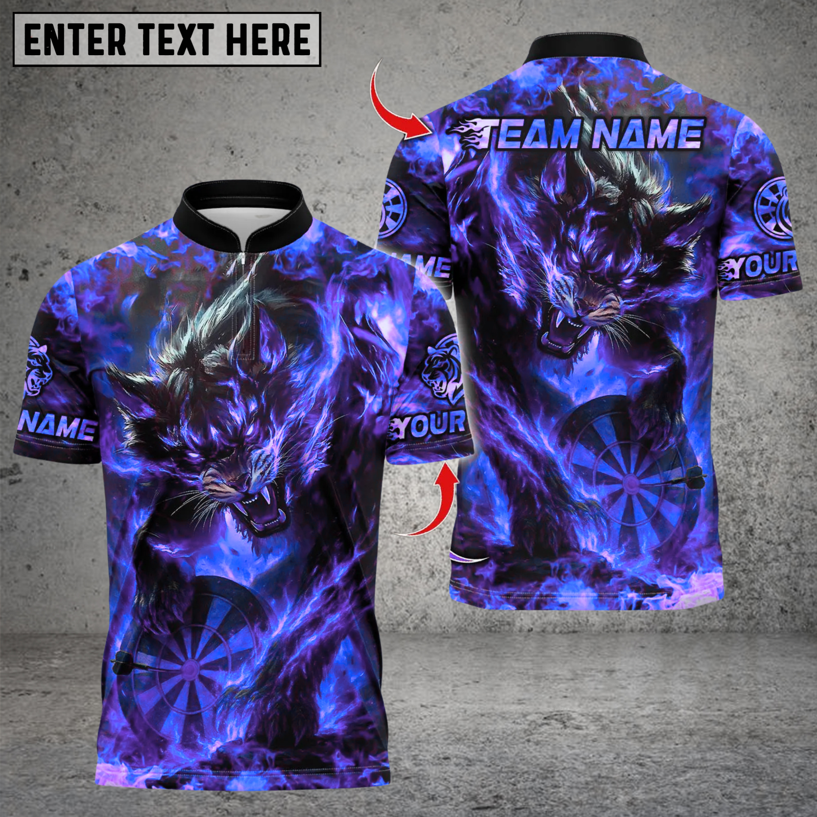 Blisscorners Darts Flame Wolf Dartboard Multicolor Customized Name Team Name 3D Shirts 9