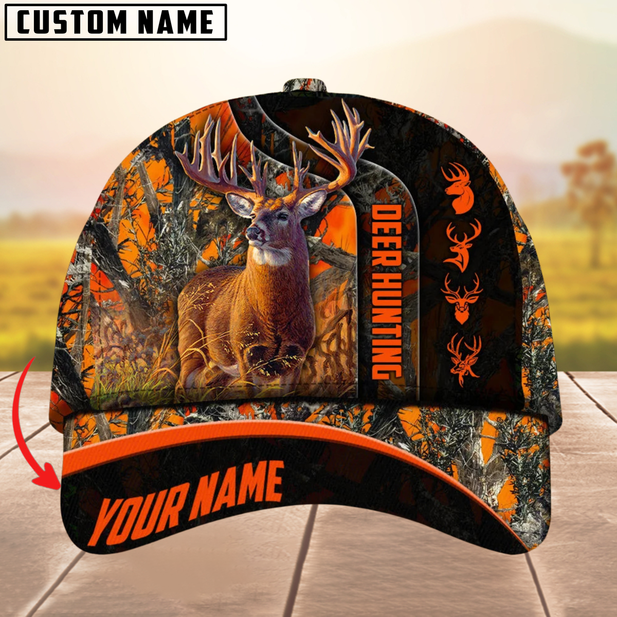 Blisscorners The Unique Premium Deer Hunting Camouflage Pattern Multicolor Personalized Name 3D Cap