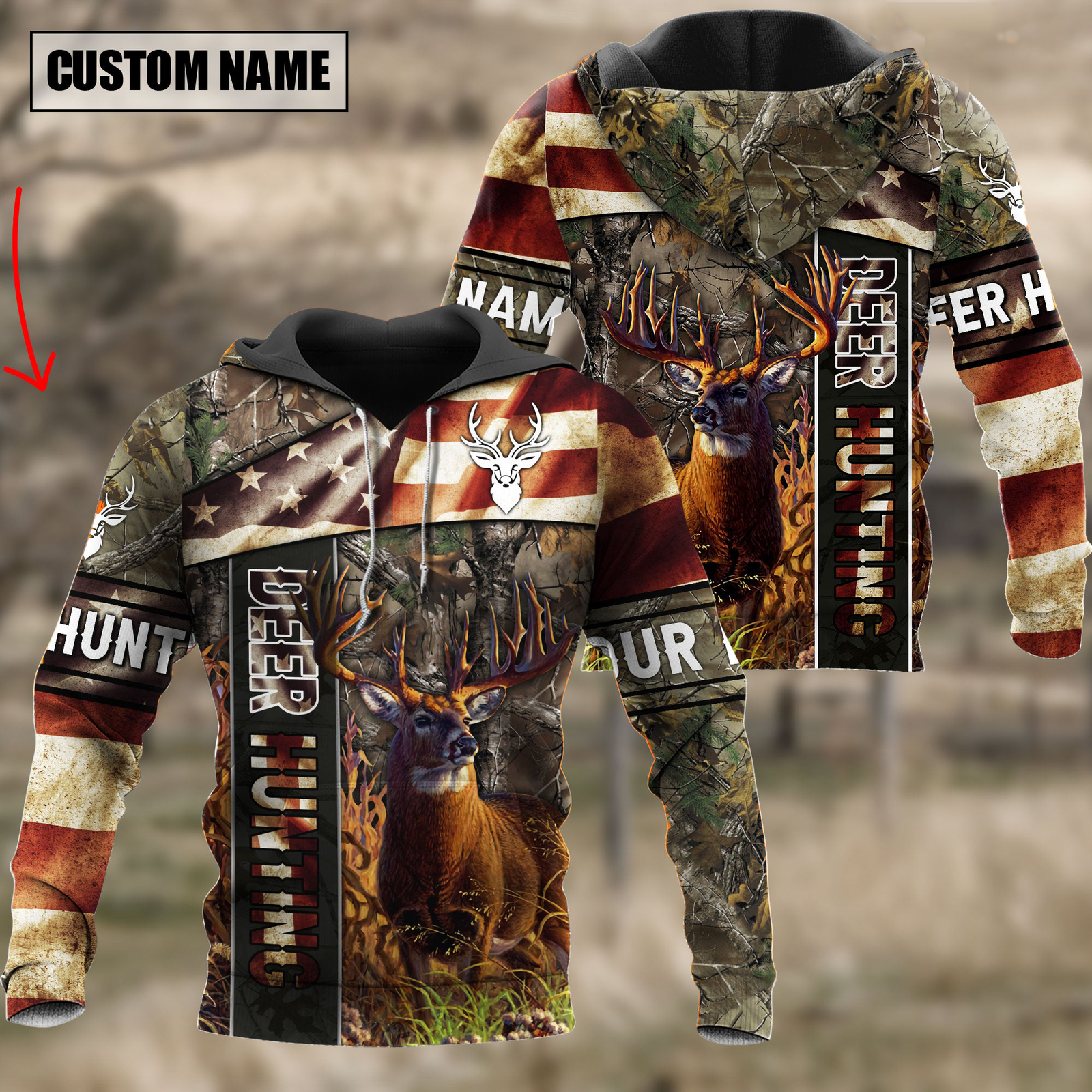 Blisscorners Personalized Name American Deer Hunting Hoodie & Zip Hoodie 3D Multicolor
