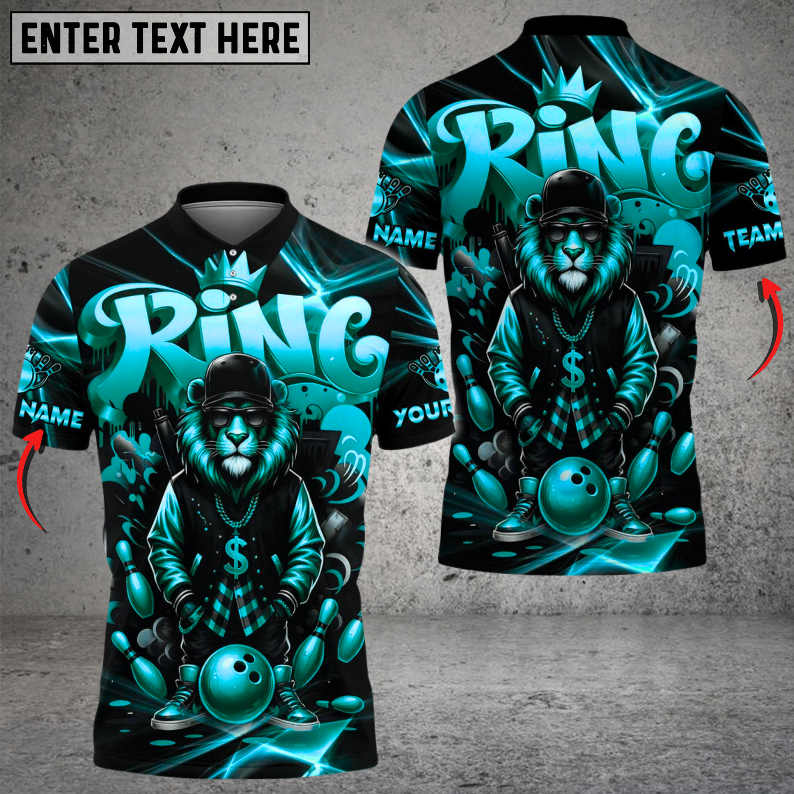 Blisscorners Bowling Lion King Gold Style Multicolor Customized Name, Team Name 3D Shirts