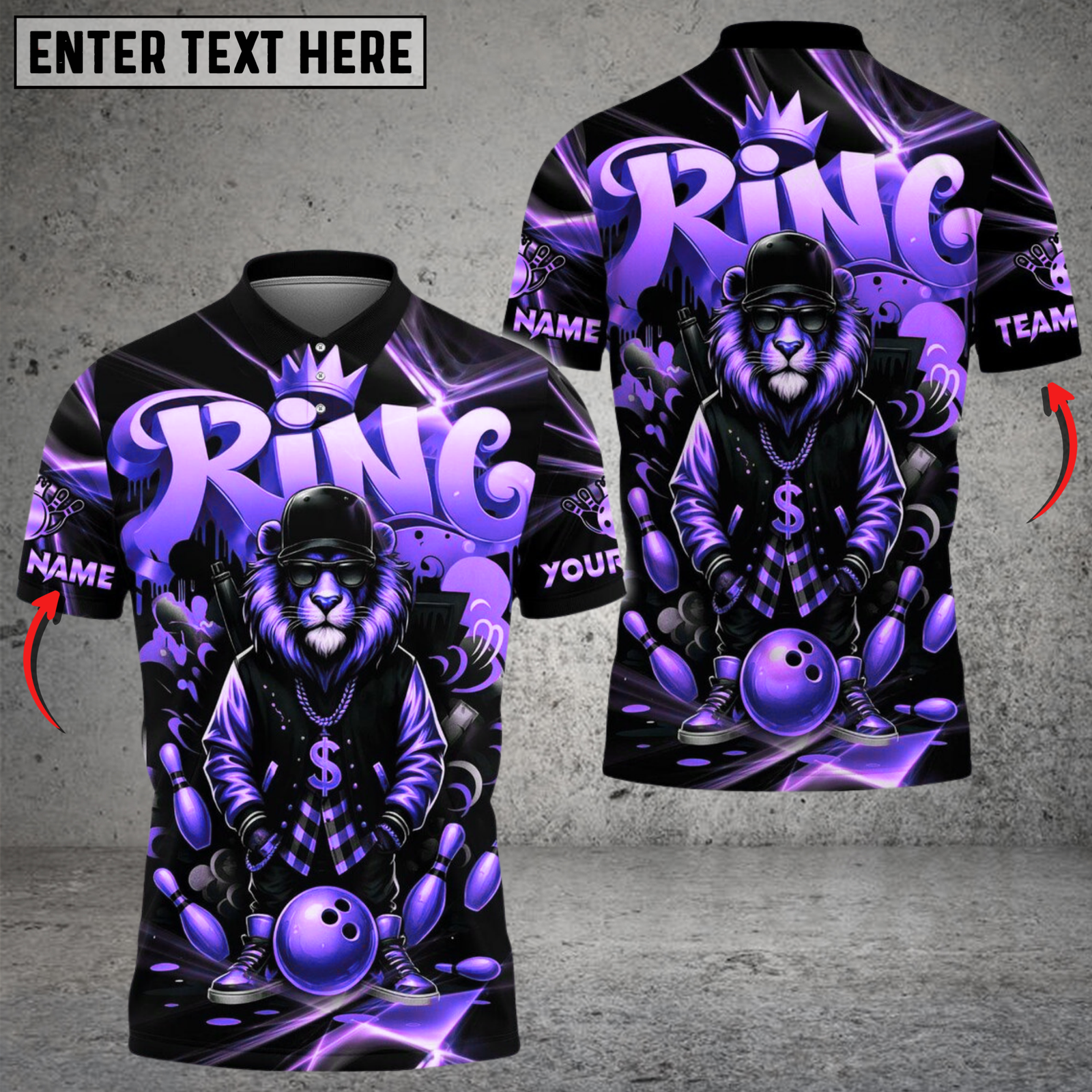Blisscorners Bowling Lion King Gold Style Multicolor Customized Name, Team Name 3D Shirts