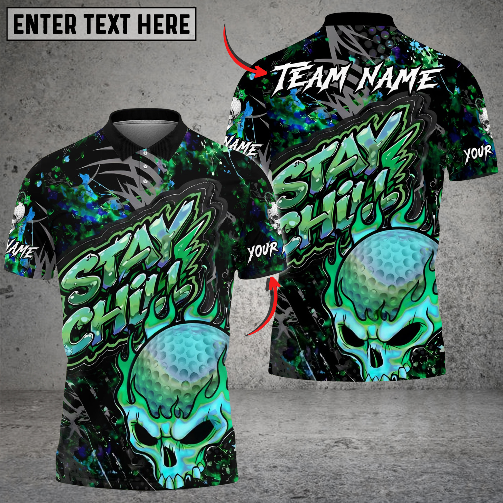 Blisscorners Urban Skull Golf Polo Shirt, Customized Name & Team Name 3D Shirts (4 Colors)