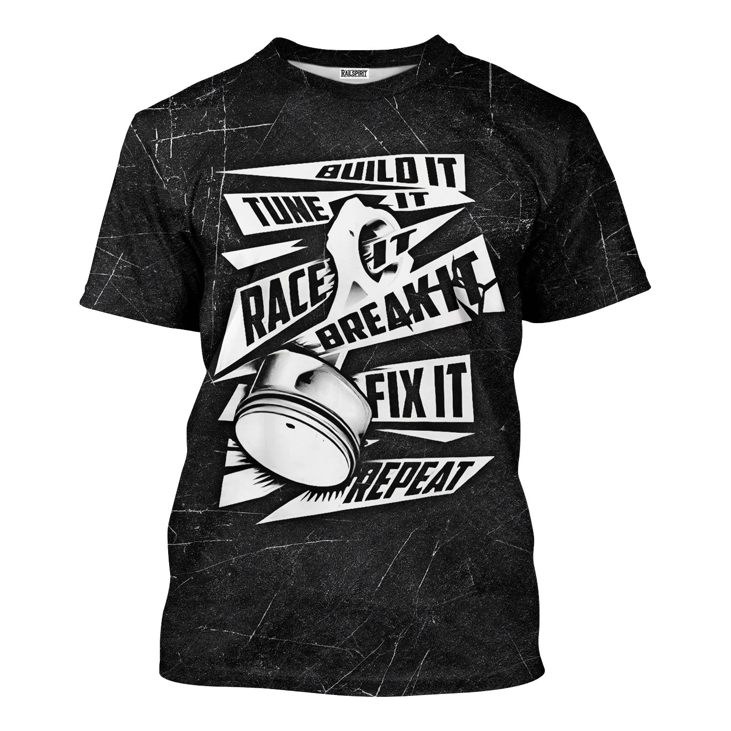 Blisscorners Funny Car Racing T Shirt Build It Tune It Race It Break It Fix It Repeat Piston Auto Repair Tee Mechanic Garage Workwear Gift for Men