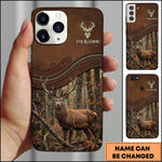 Blisscorners Artist Hunting Deer Zipper Leather Dark Brown Autumn Forest Personalized Name Phone Case