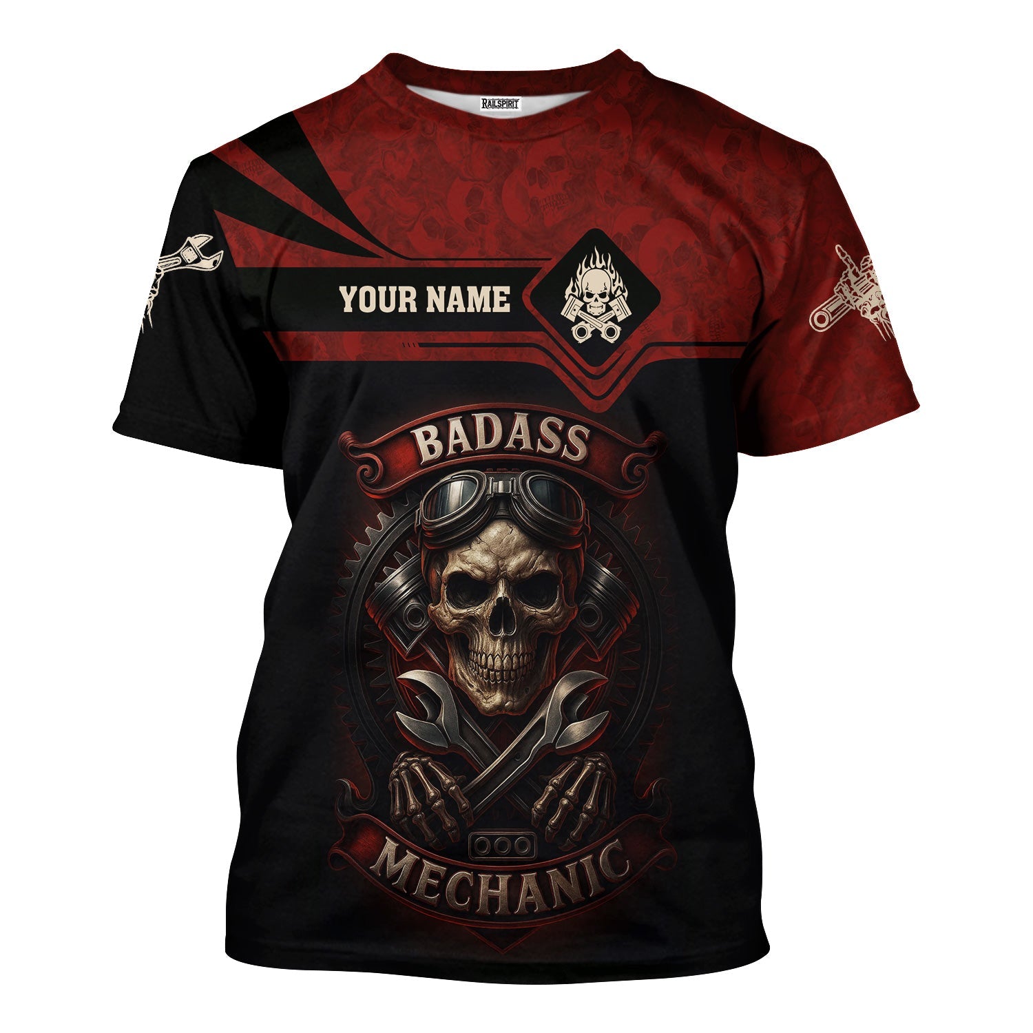 Blisscorners Personalized T-Shirt I Can Fix It But I Will Cuss The Whole Time Badas Mechanic Skull Style Shirt For Mechanics