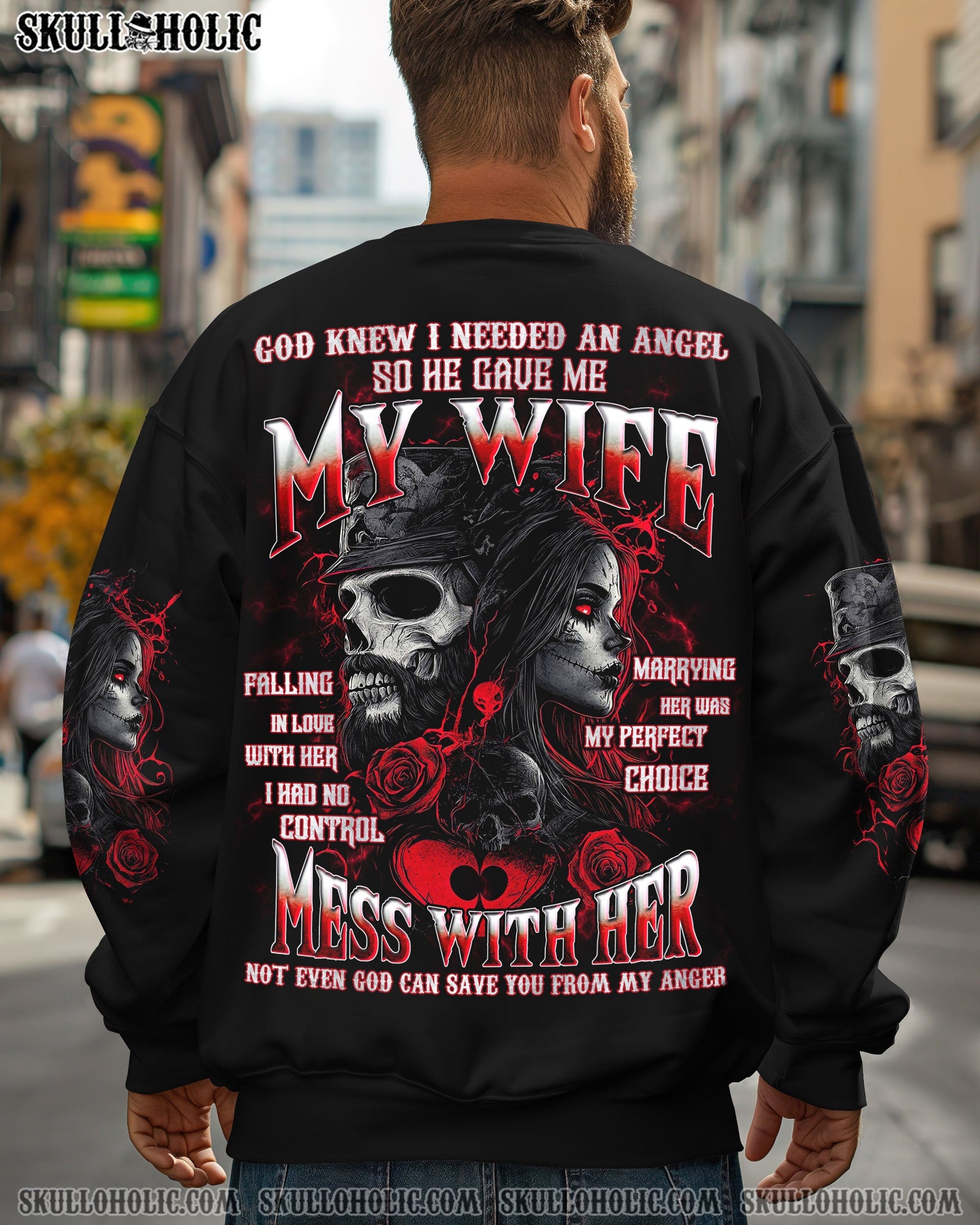 BLISSCORNERS GOD KNEW I NEEDED AN ANGEL SKULL ALL OVER PRINT