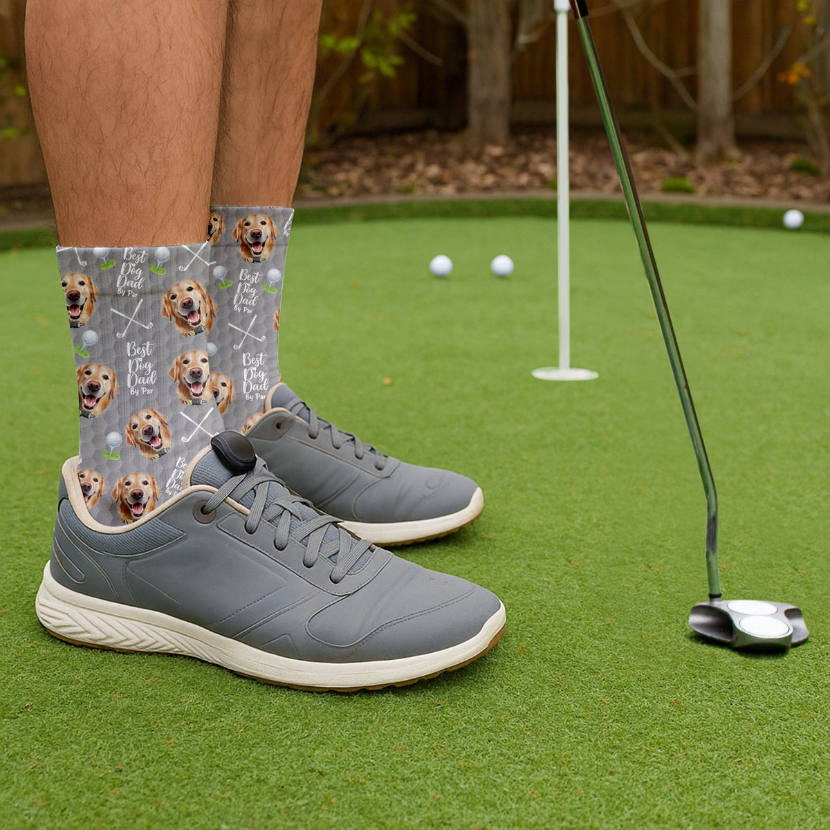 Blisscorners Best Dog Dad By Par Socks With Dog Face, Custom Pet Socks, Funny Crew Socks, Gifts For Golfing DadLM2611