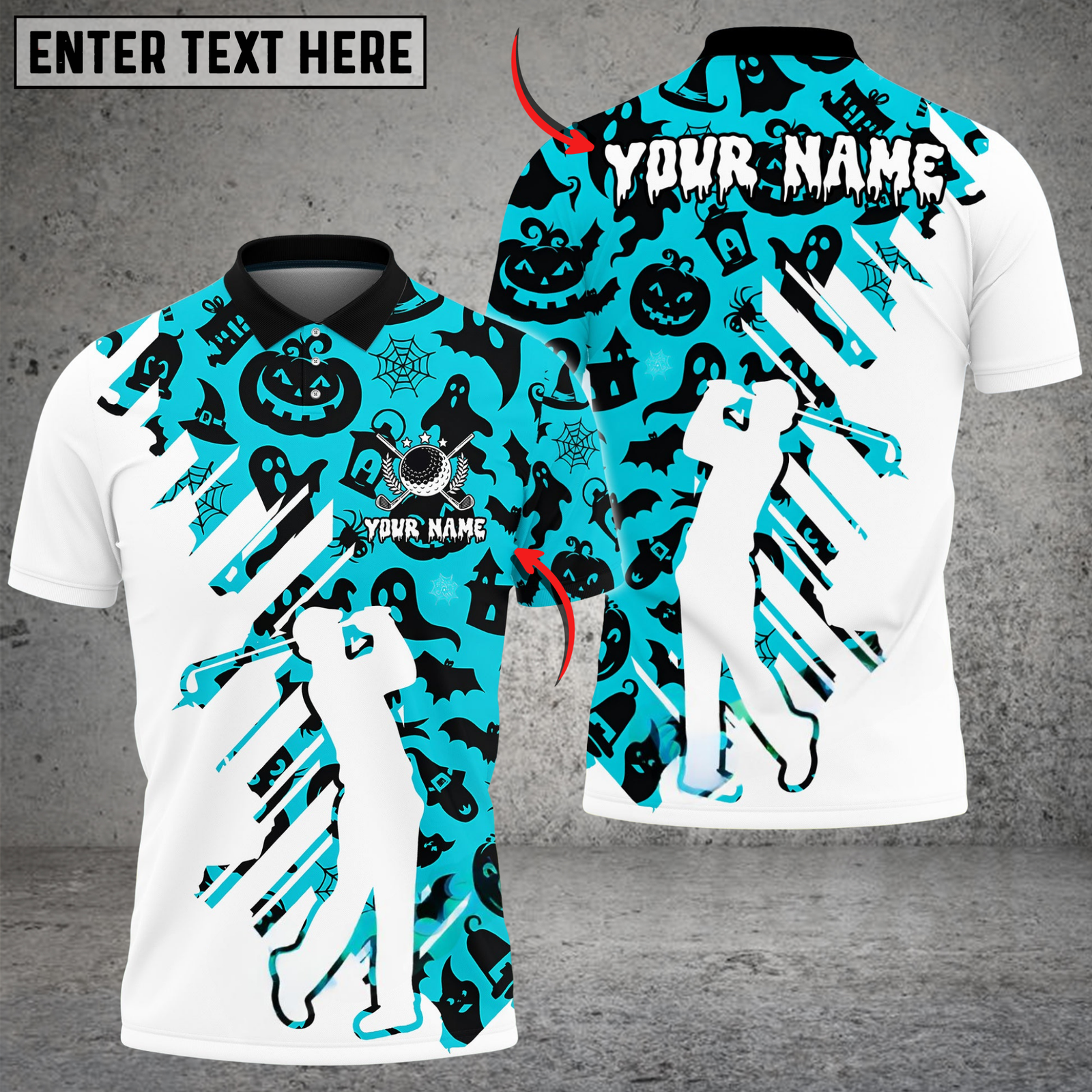 Blisscorners Spooky Swing Golf Polo Shirt, Customized Name & Team Name 3D Shirts (4 Colors)