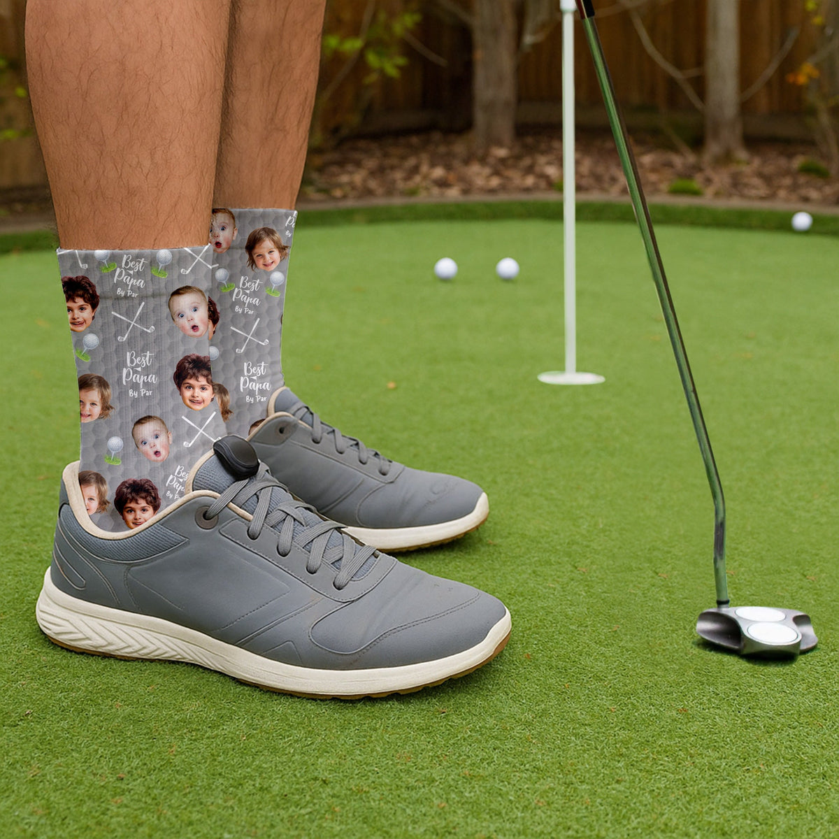 Blisscorners Best Dad By Par Custom Kids Face Grey Socks, Personalized Socks With Photos, Dad Golf GiftLM2611