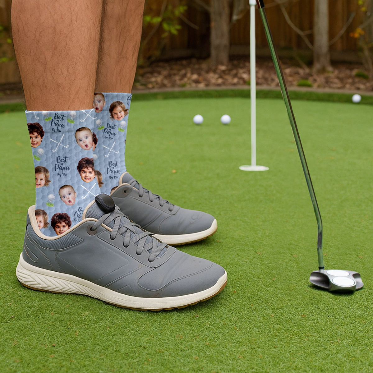 Blisscorners Best Dad By Par Custom Kids Face Blue Socks, Personalized Socks With Photos, Dad Golf GiftLM2611