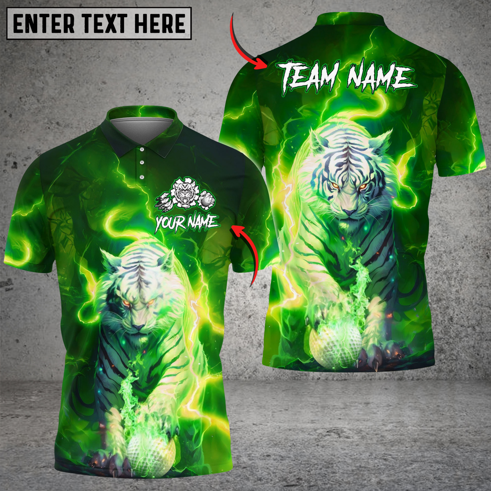 Blisscorners Lightning Tiger Golf Polo Shirt, Customized Name & Team Name 3D Shirts (4 Colors)